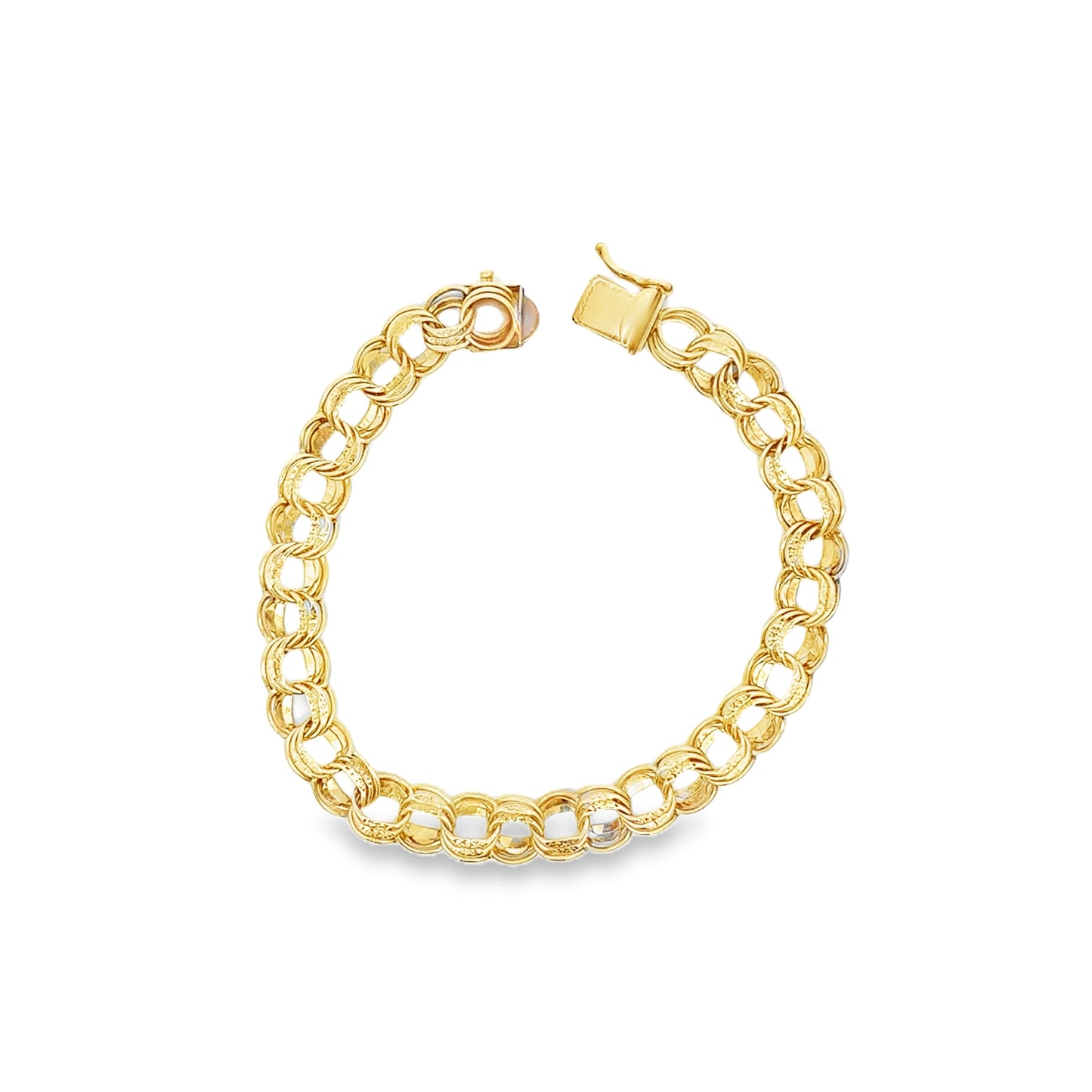 14 kt yellow  solid gold double link charm bracelet  estate