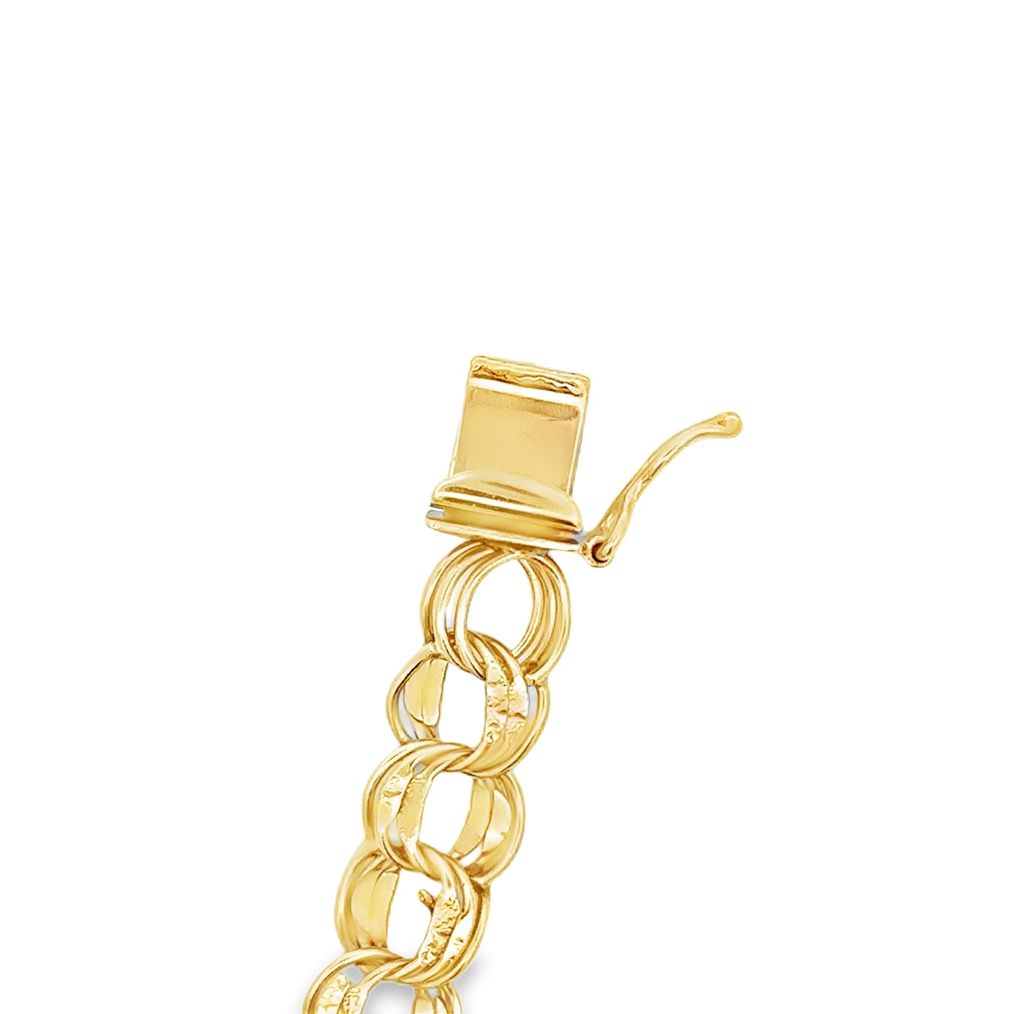 14 kt yellow  solid gold double link charm bracelet  estate
