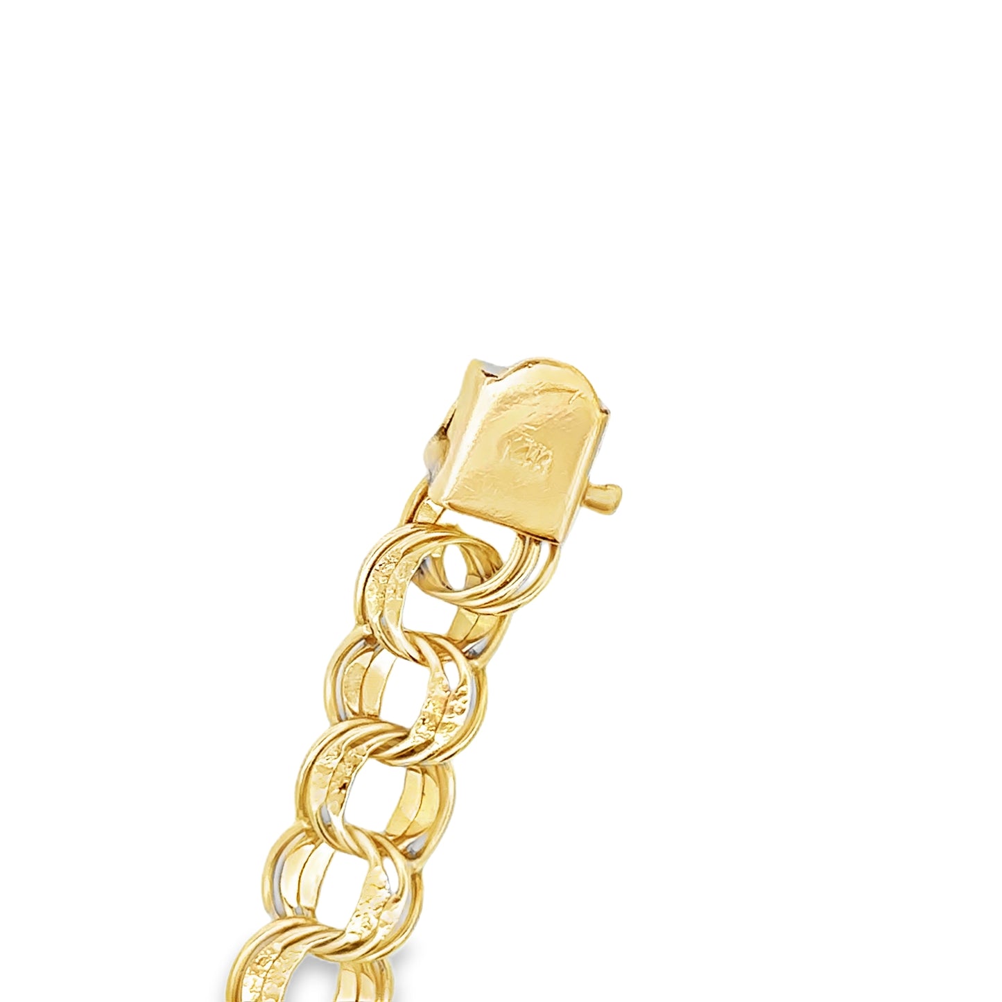 14 kt yellow  solid gold double link charm bracelet  estate