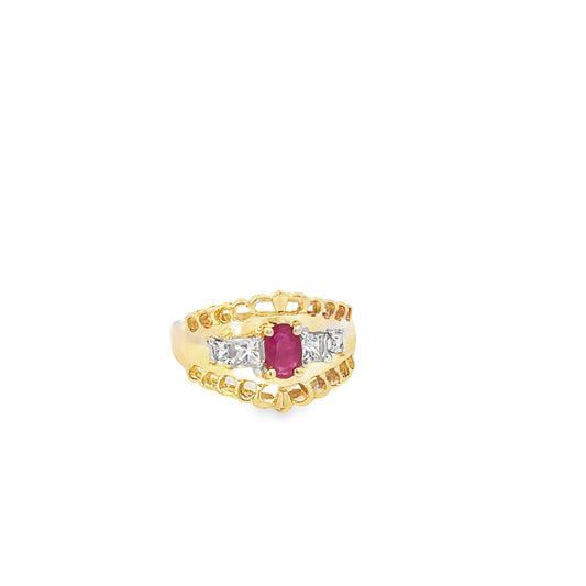 14kt yellow solid gold ruby ring estate