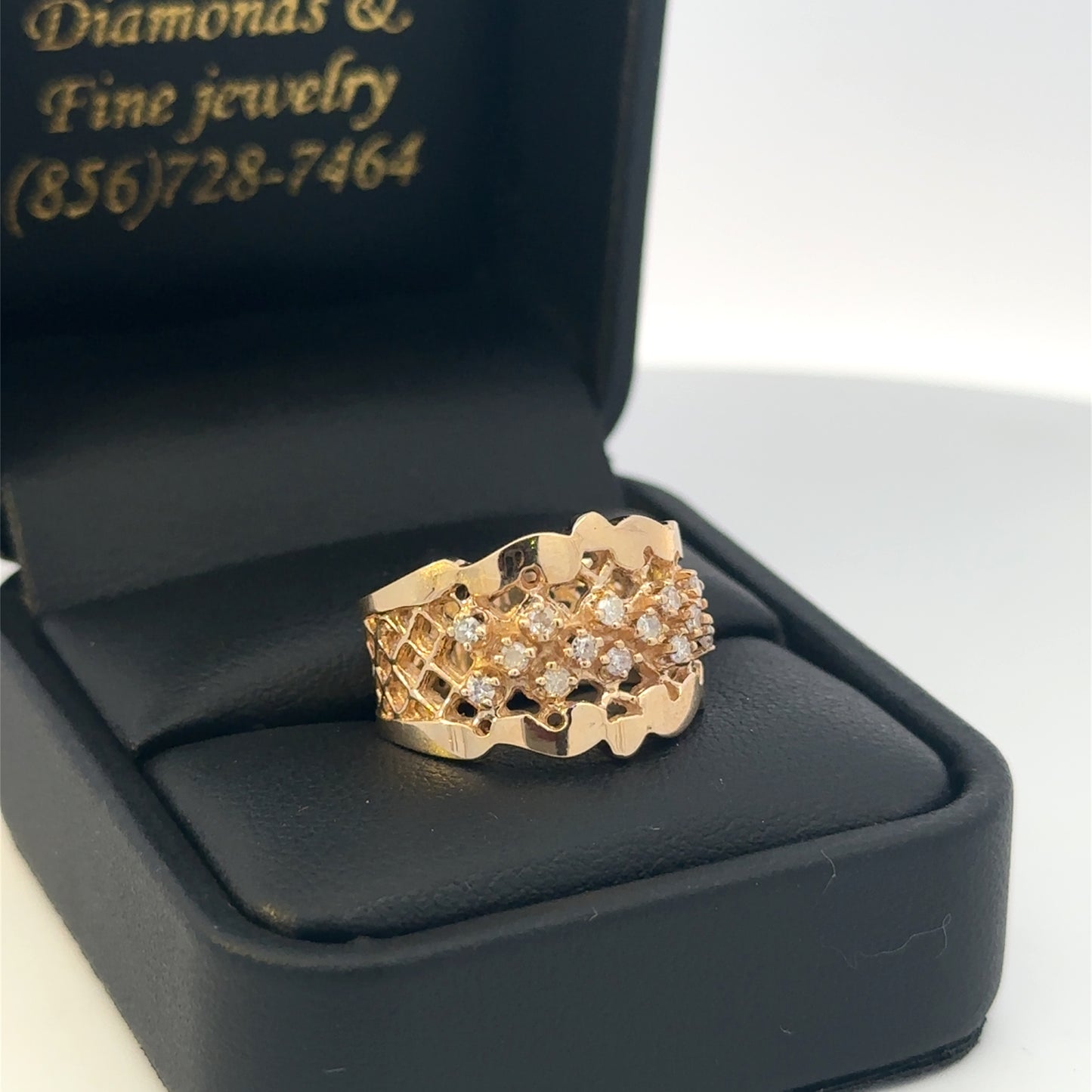14kt yellow solid gold vintage diamond wide band