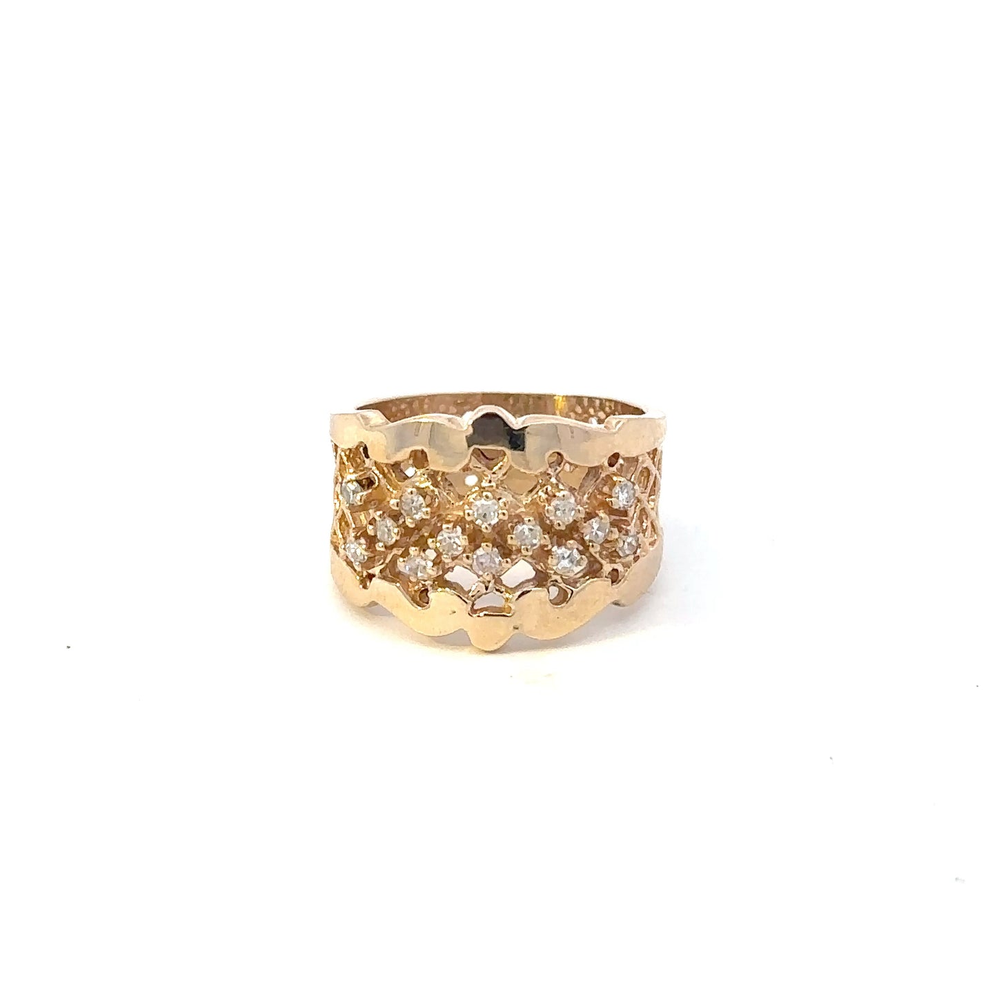14kt yellow solid gold vintage diamond wide band