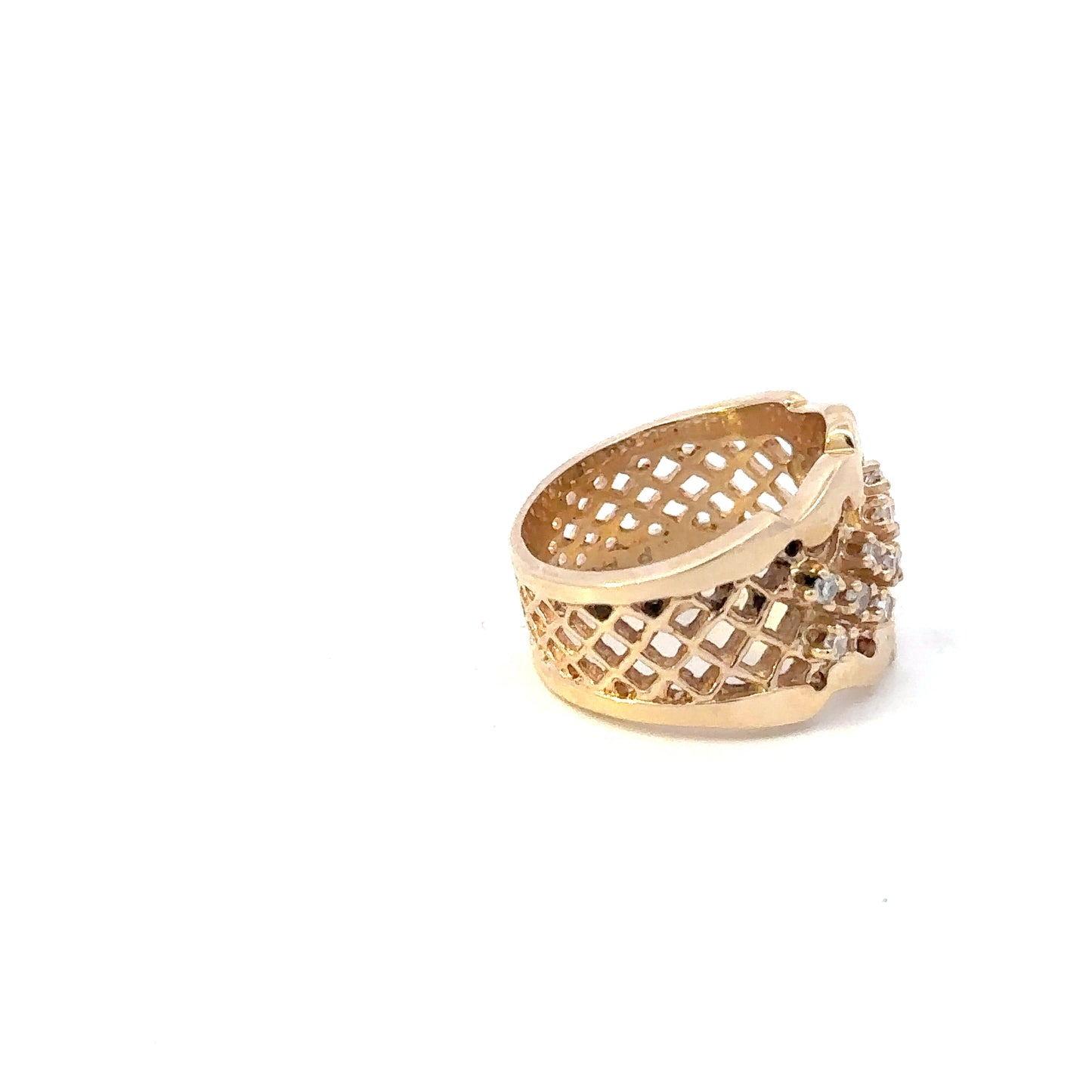 14kt yellow solid gold vintage diamond wide band
