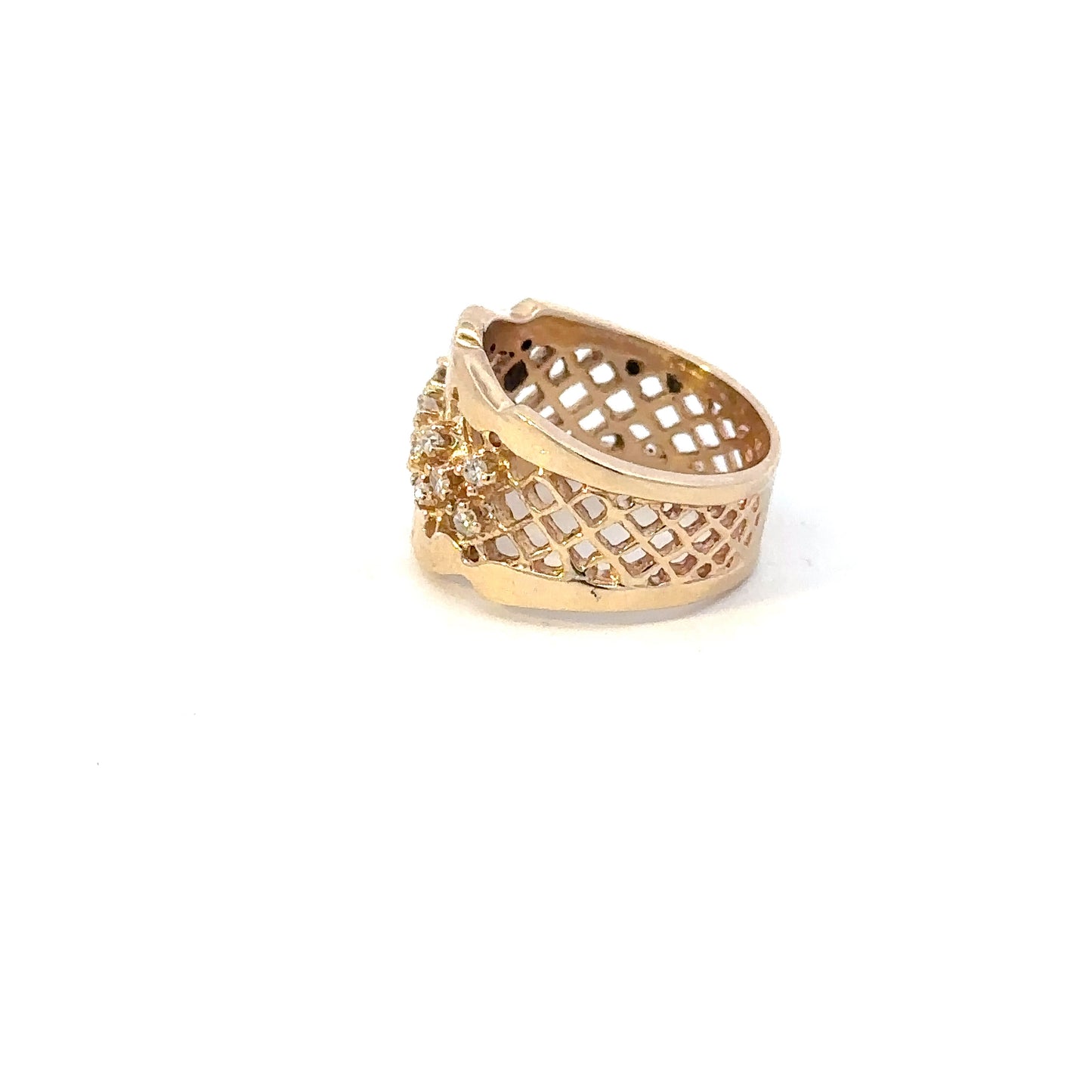 14kt yellow solid gold vintage diamond wide band