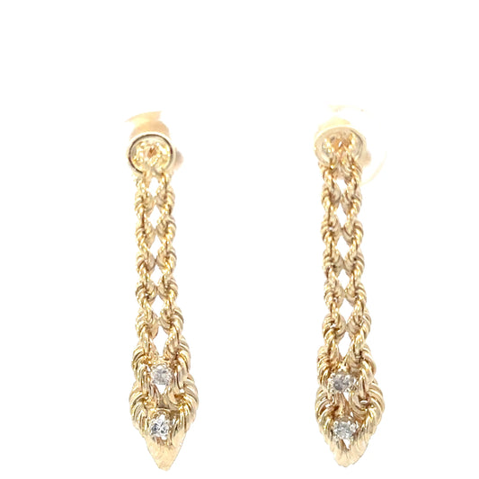 14kt yellow gold vintage rope earrings dangle