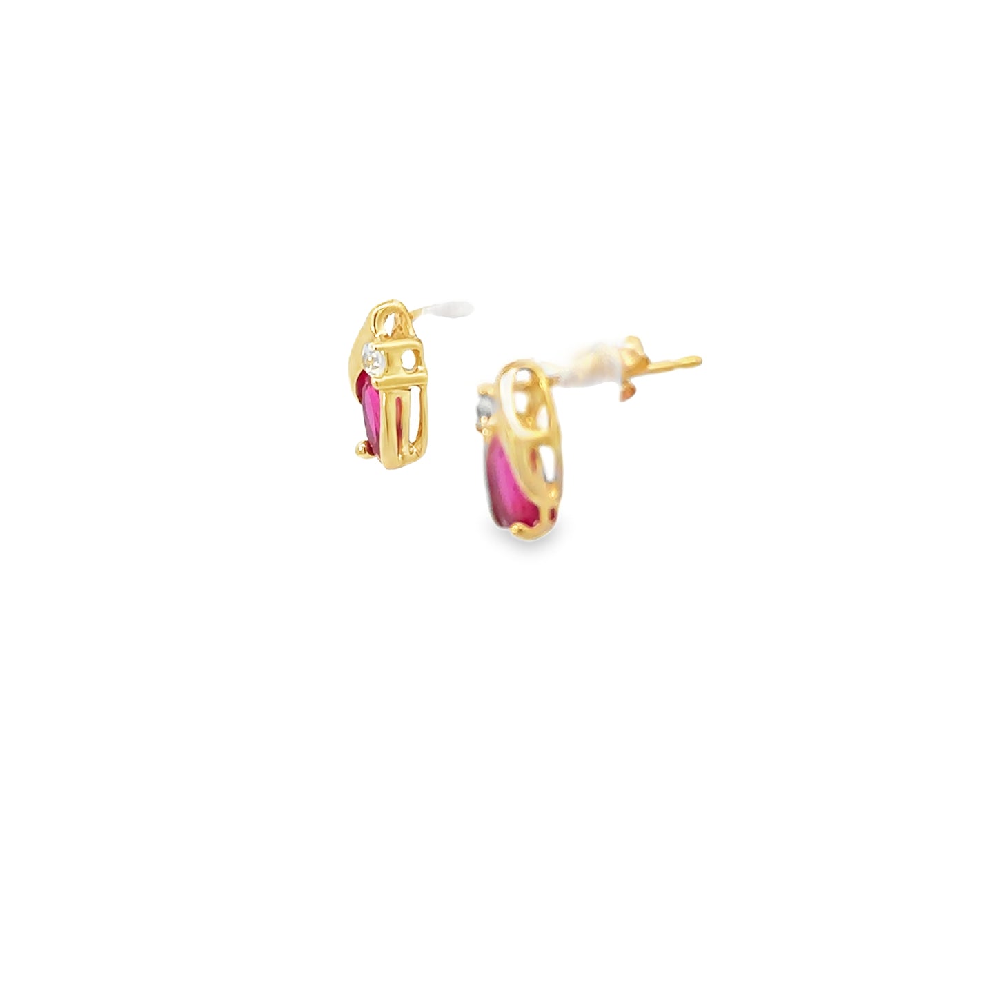 14kt yellow gold stud earrings vintage red stone and CZ