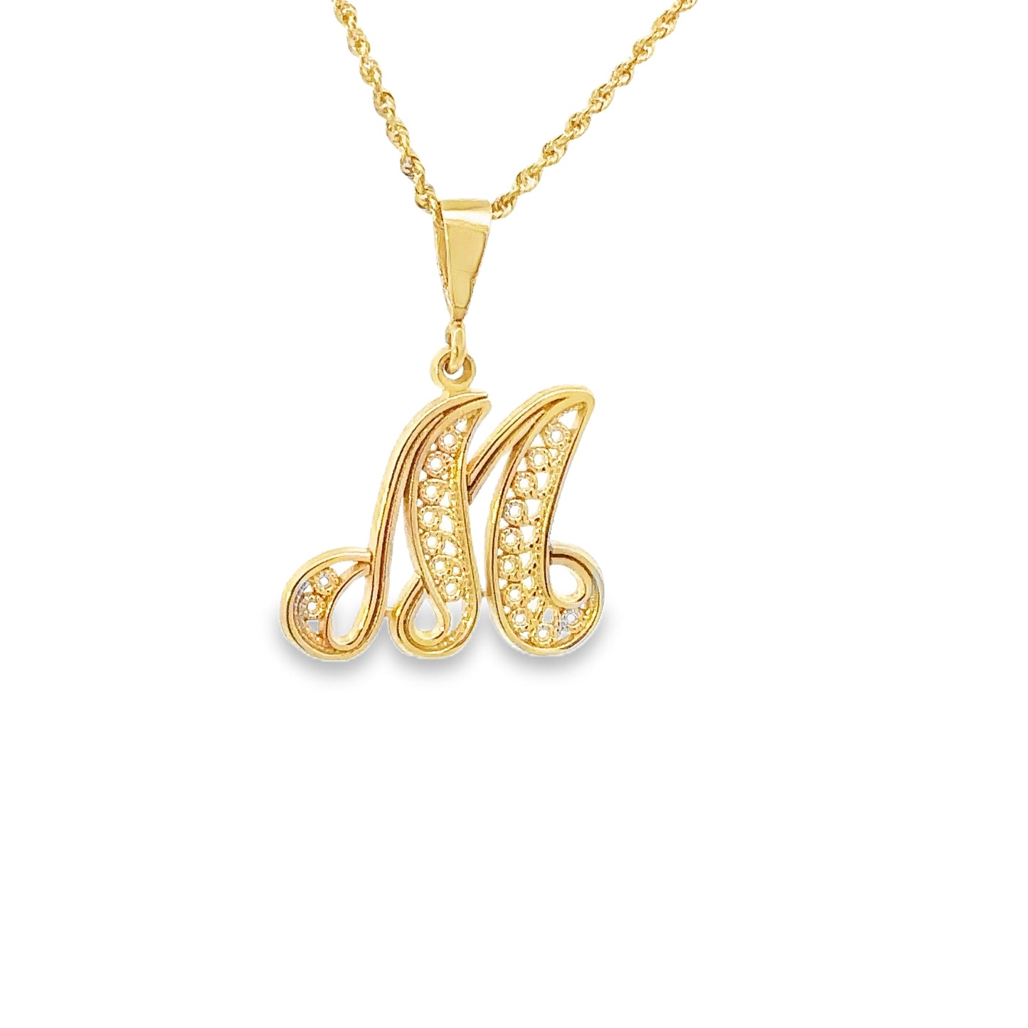 14kt yellow gold initial pendant letter "M"