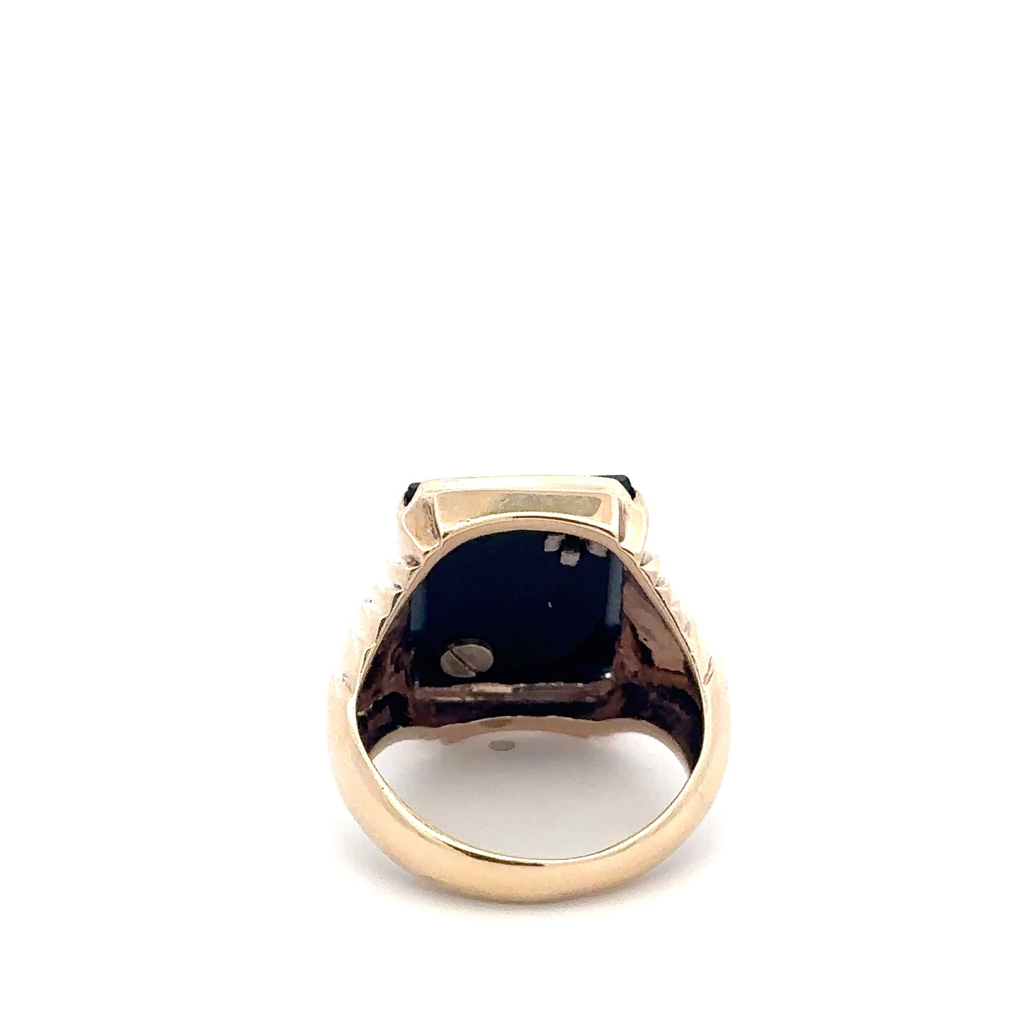 vintage 10kt yellow Gold Black   Onyx and diamond initial ring letter H