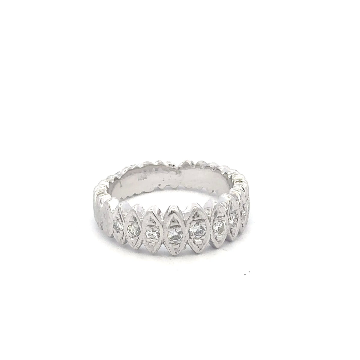 Vintage14kt White solid Gold Diamond Anniversary Band