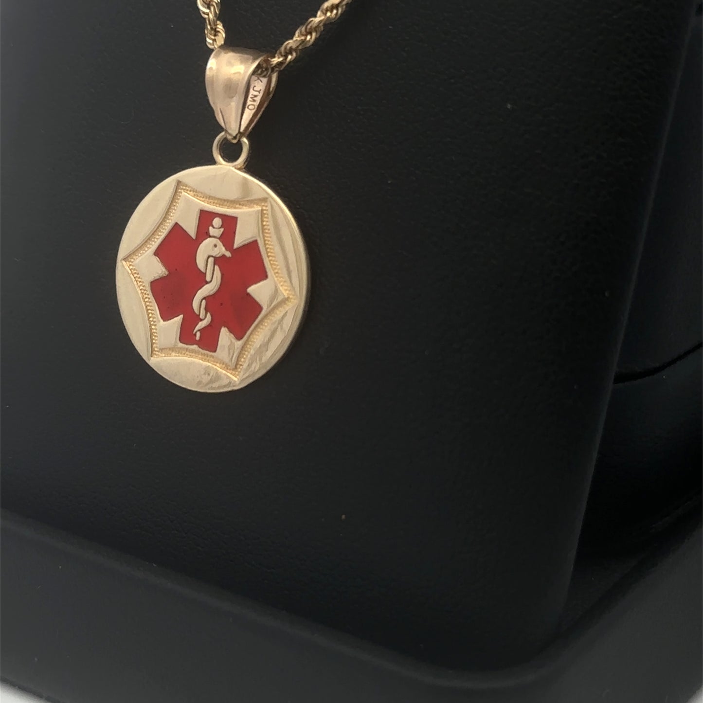14K Solid Gold Medical Alert Pendant with Red Medical Symbol
