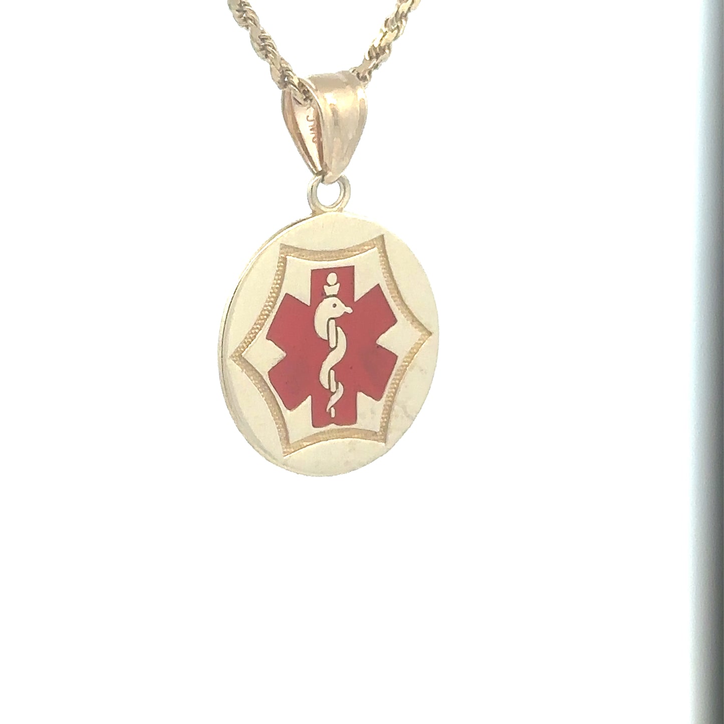 14K Solid Gold Medical Alert Pendant with Red Medical Symbol