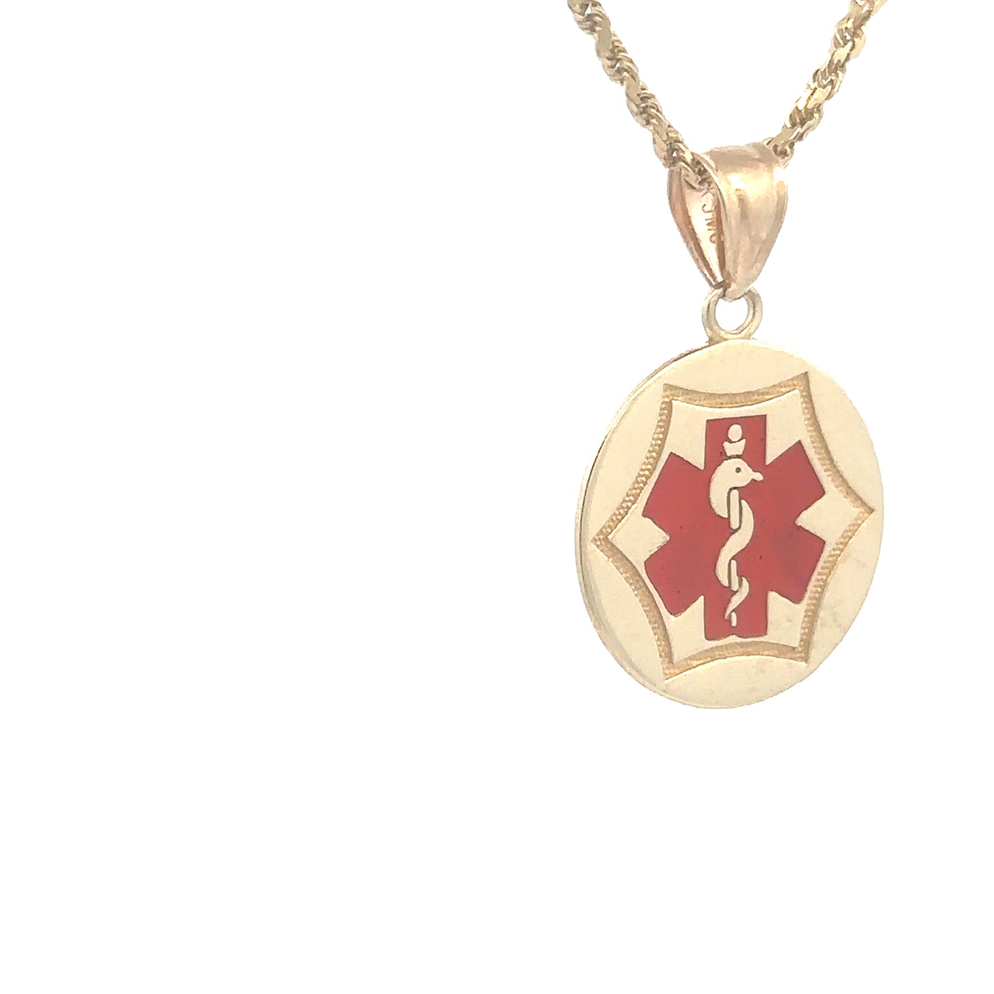 14K Solid Gold Medical Alert Pendant with Red Medical Symbol