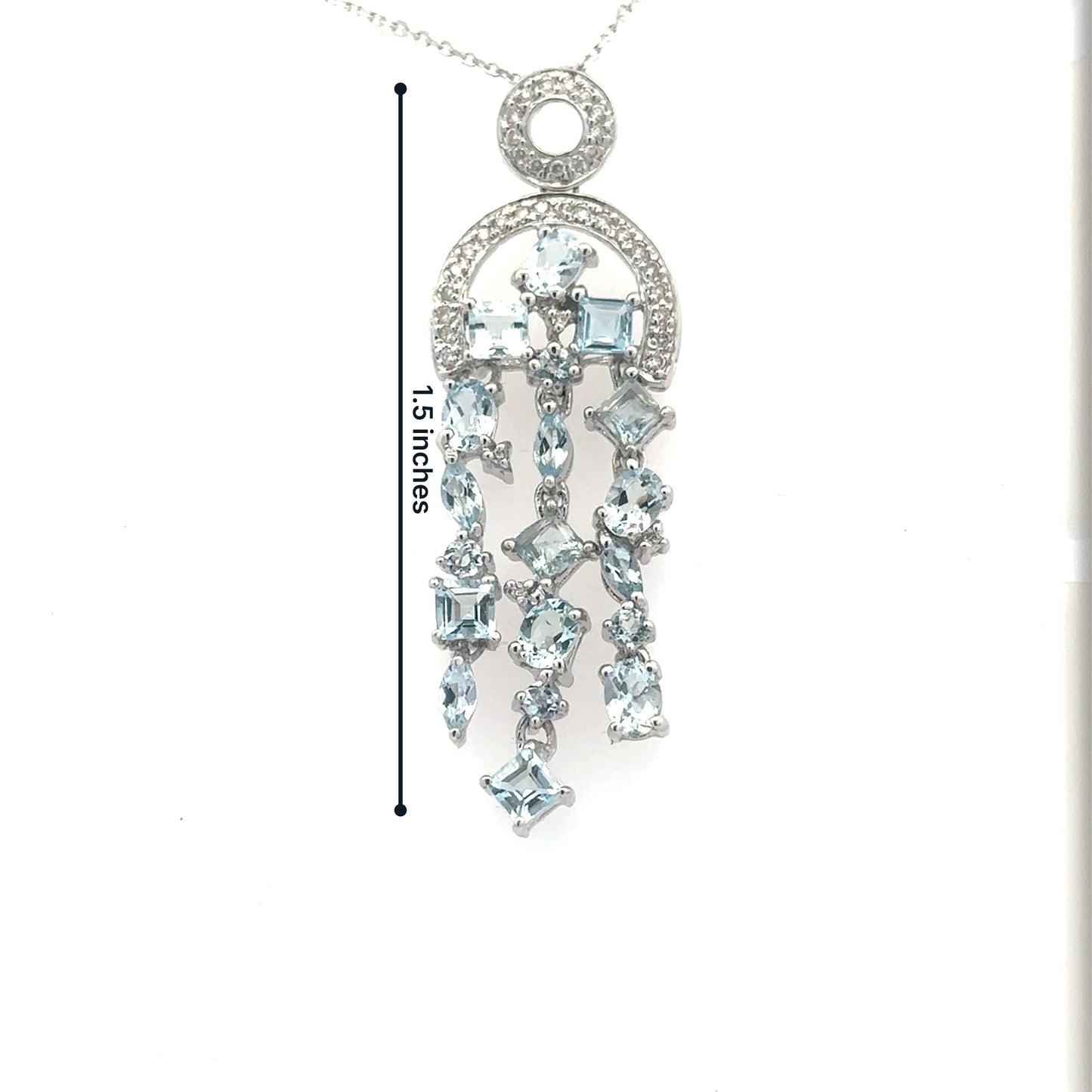 Vintage 14K White Gold Aquamarine & Diamond Chandelier Pendant Necklace | Multi-Cut Aquamarine | Estate Fine Jewelry