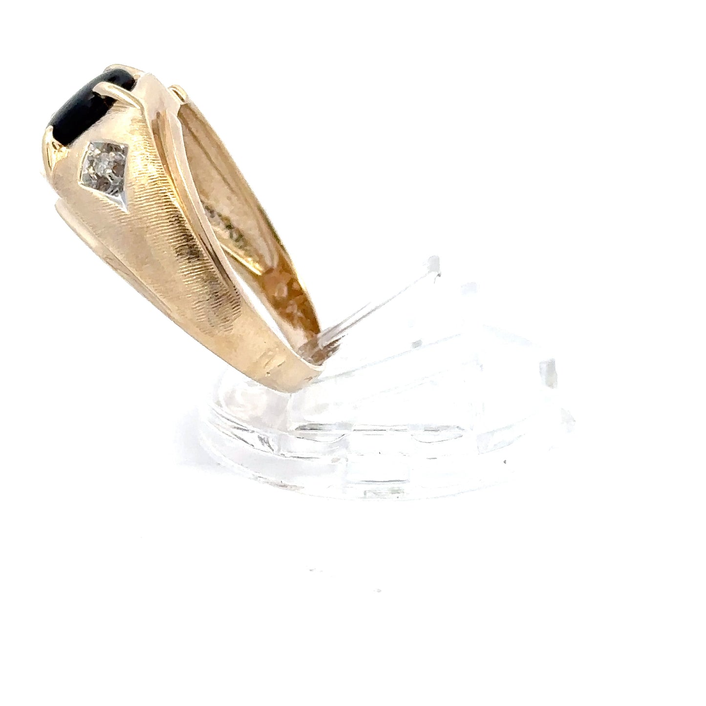 10K Yellow Gold Black Star Sapphire & Diamond Ring – Oval Vintage Statement Ring
