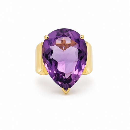 Vintage 10K Gold Genuine Amethyst Ring | Pear Cut Statement Ring