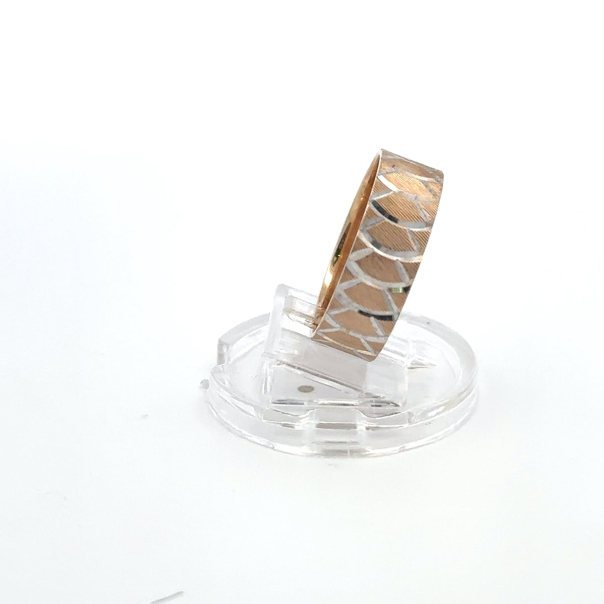Vintage 10K Two-Tone Gold Comfort Fit Band  | Diamond Cut Geometric Design