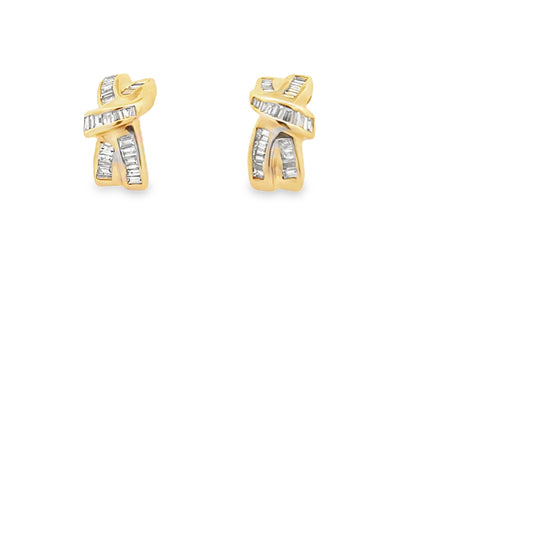 Vintage 14K Yellow Gold Baguette Diamond Earrings