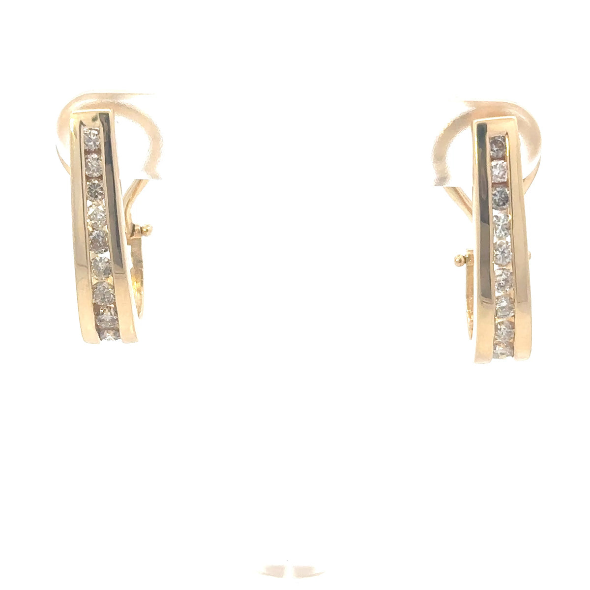 Vintage Round Diamond Half Hoop Huggie Earrings in 14K Yellow Gold