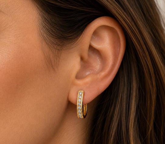 Vintage Round Diamond Half Hoop Huggie Earrings in 14K Yellow Gold
