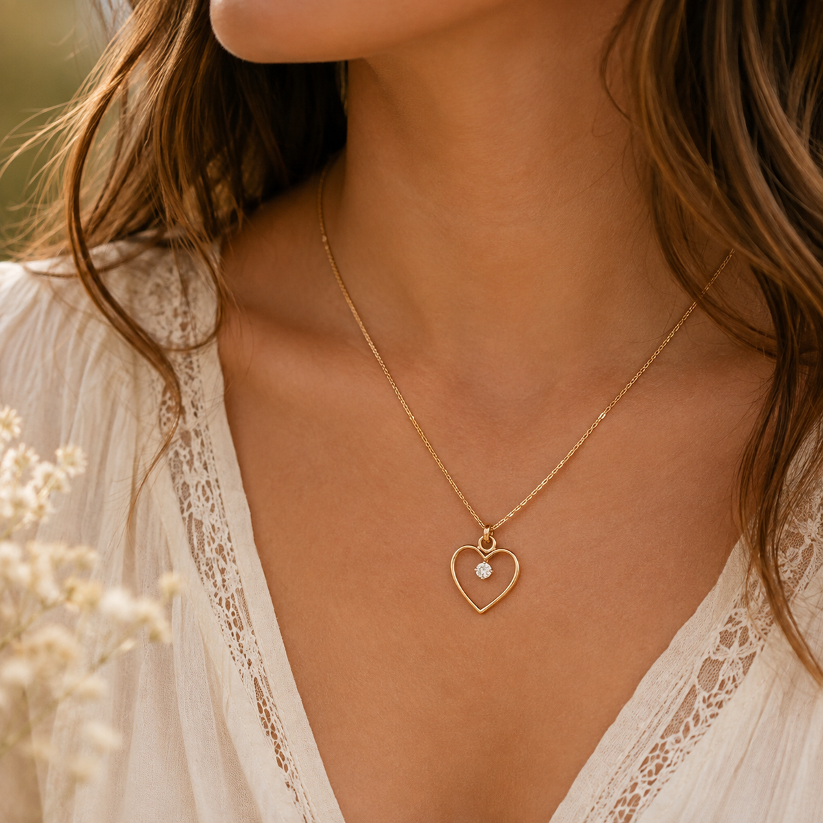 Estate 18K Yellow Gold Diamond Heart Pendant