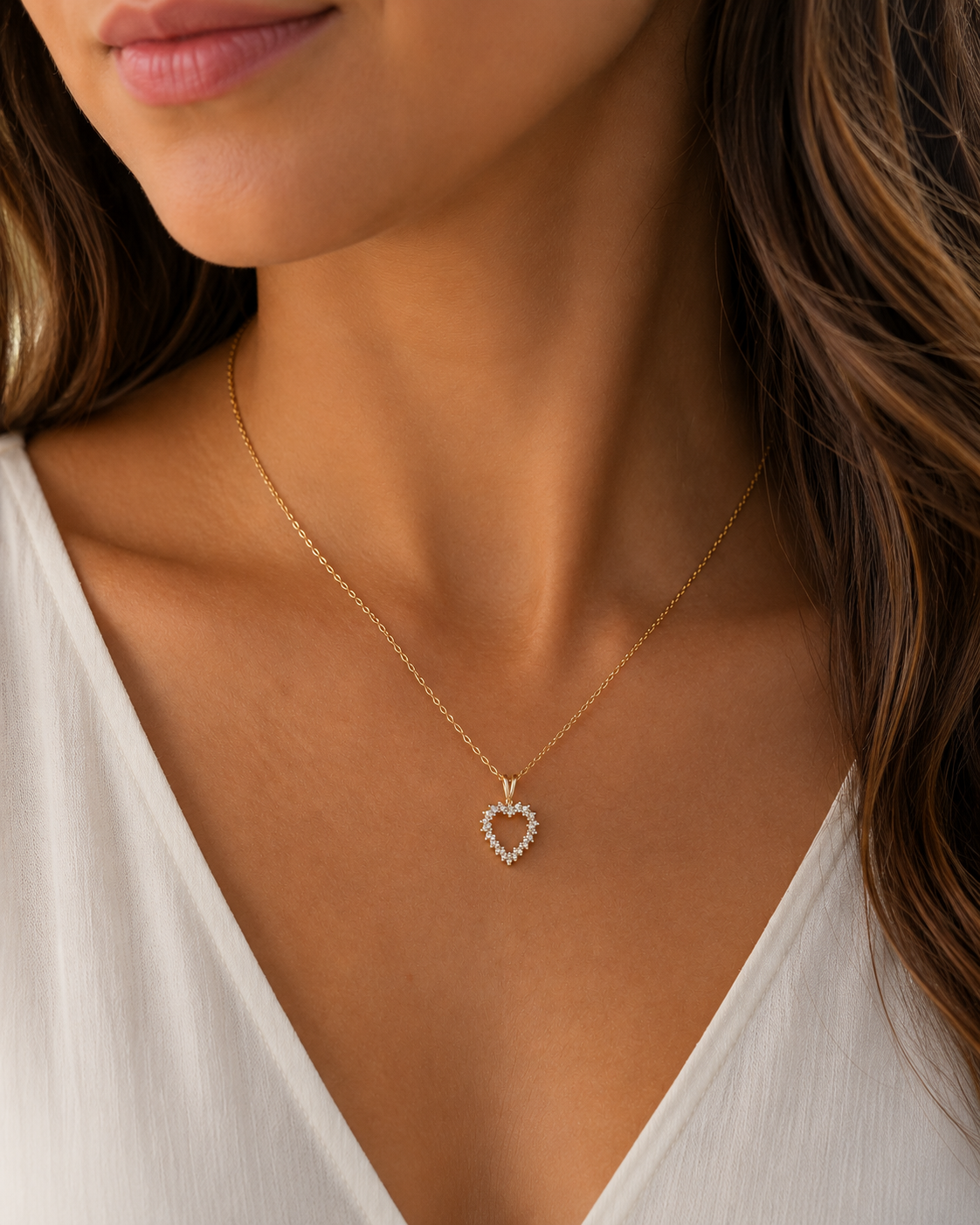 Vintage Solid 10kt Yellow Gold Diamond Open Heart Pendant | Diamond Heart Charm