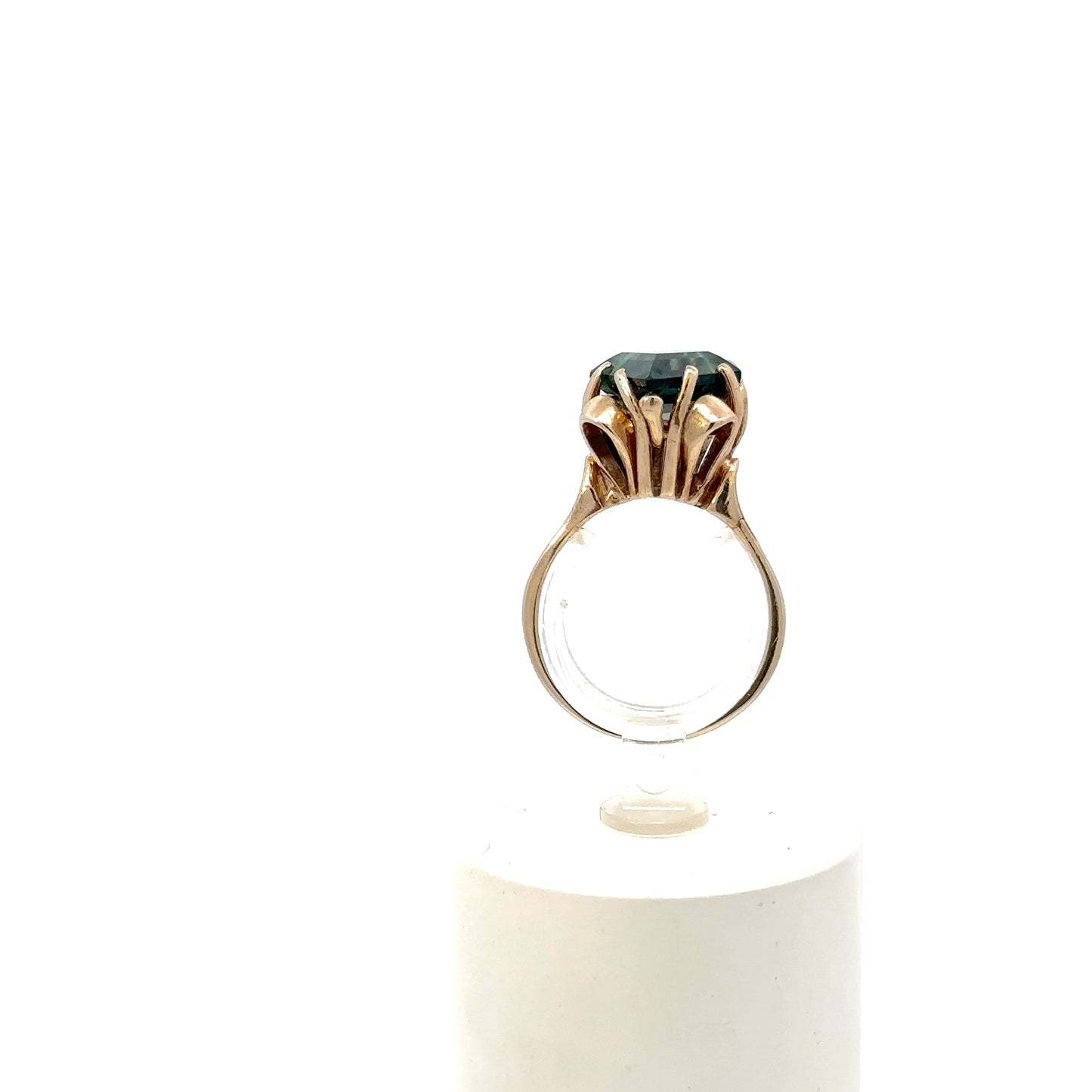 Vintage 10K Yellow Solid Gold Ring Green Synthetic Gemstone – Statement Cocktail Ring – Estate Jewelry