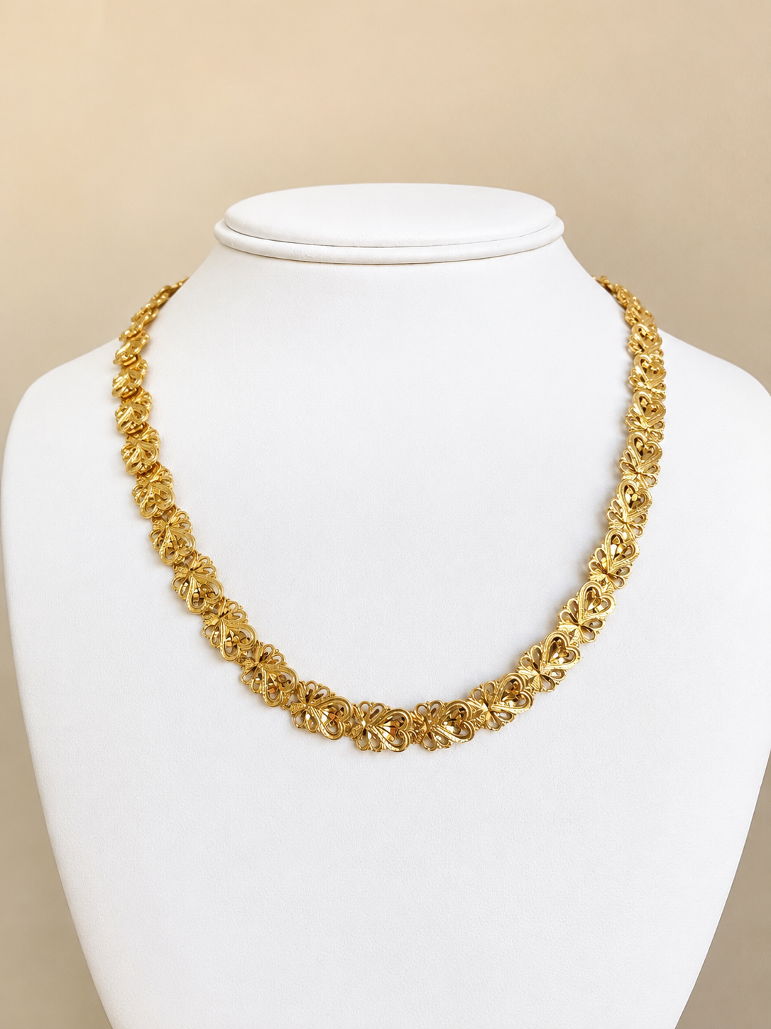 Vintage 14K Yellow Gold Fancy Heart & Bow Link Necklace