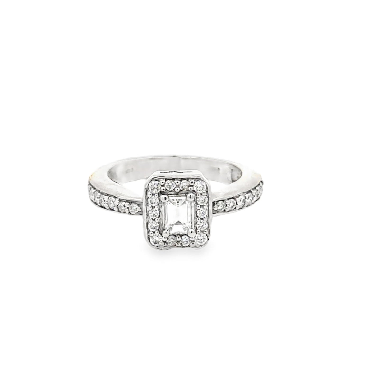 14kt white gold Vintage emerald Cut engagement ring