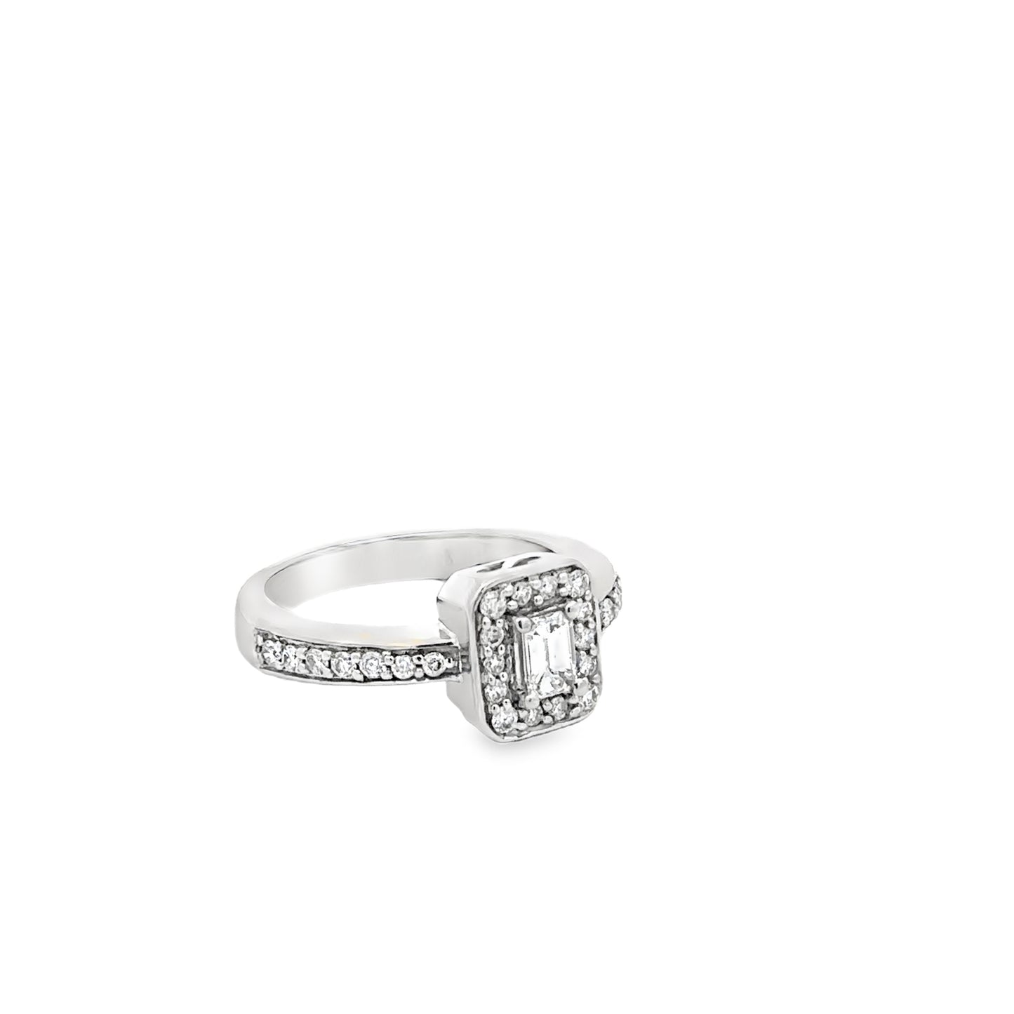 14kt white gold Vintage emerald Cut engagement ring