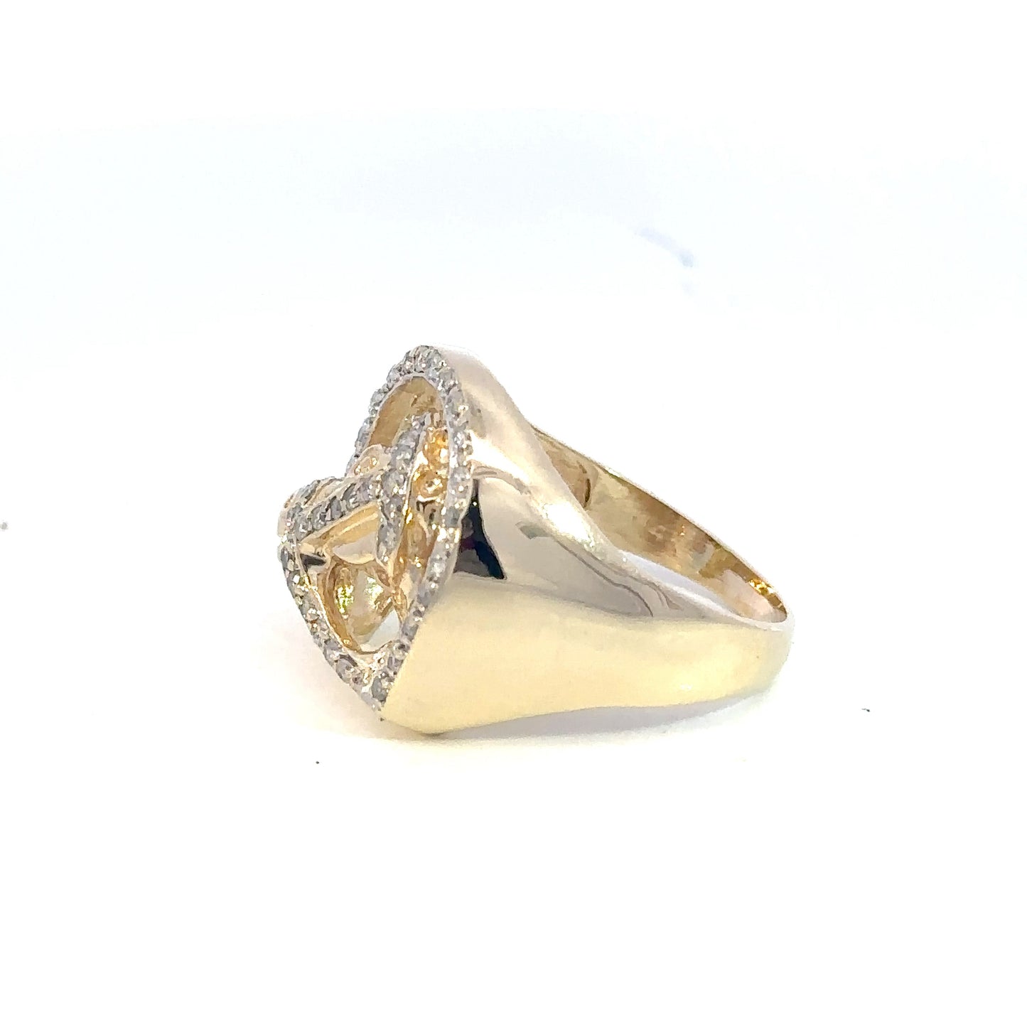 14KT Yellow Solid Gold Ring Horseshoe Horse Head/Diamond