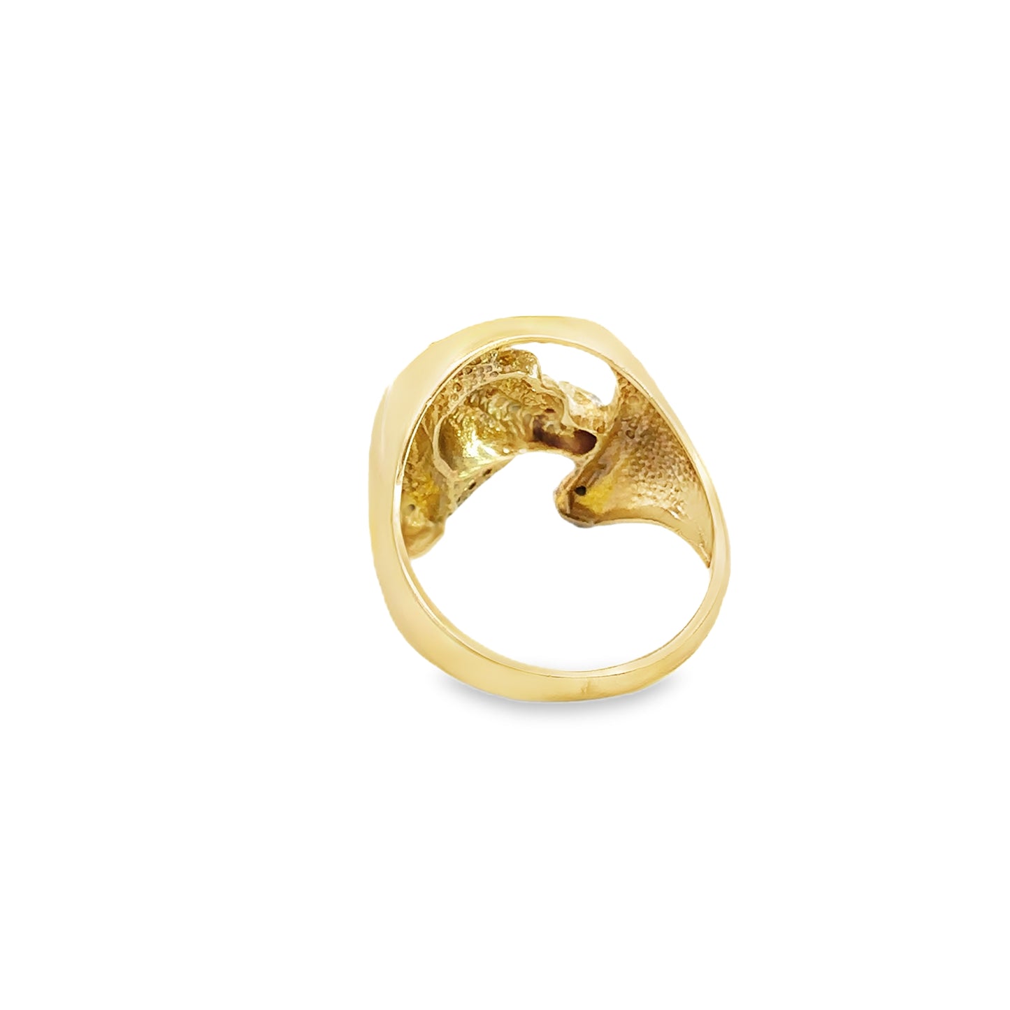 14KT Yellow Solid Gold Ring Horseshoe Horse Head/Diamond