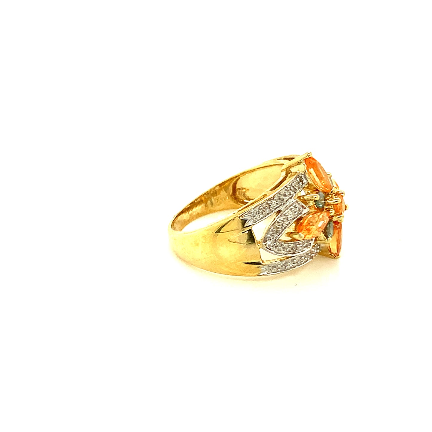 14kt yellow solid  gold vintage yellow topaz and green tourmaline diamond ring