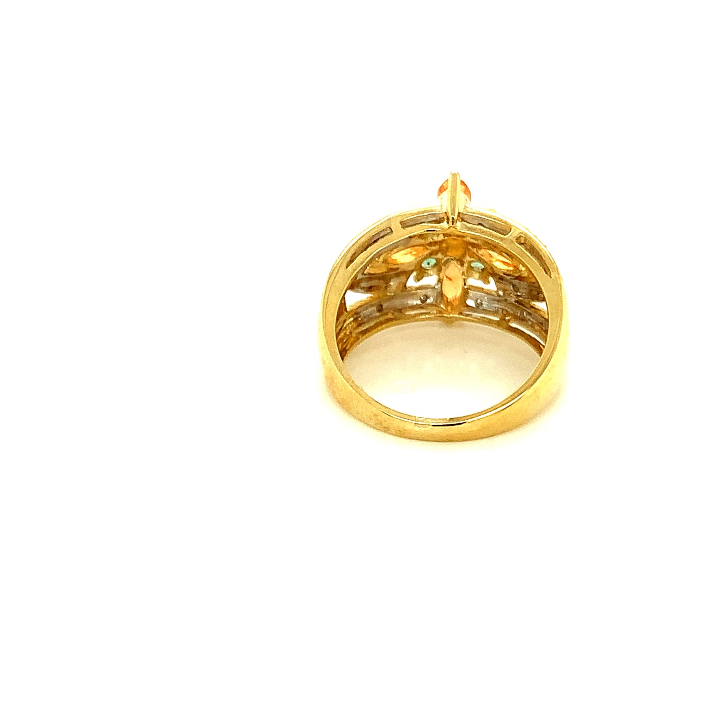 14kt yellow solid  gold vintage yellow topaz and green tourmaline diamond ring