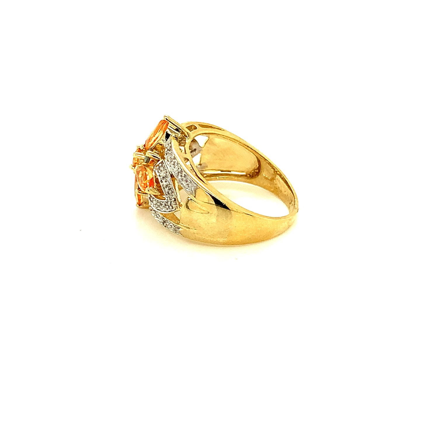 14kt yellow solid  gold vintage yellow topaz and green tourmaline diamond ring