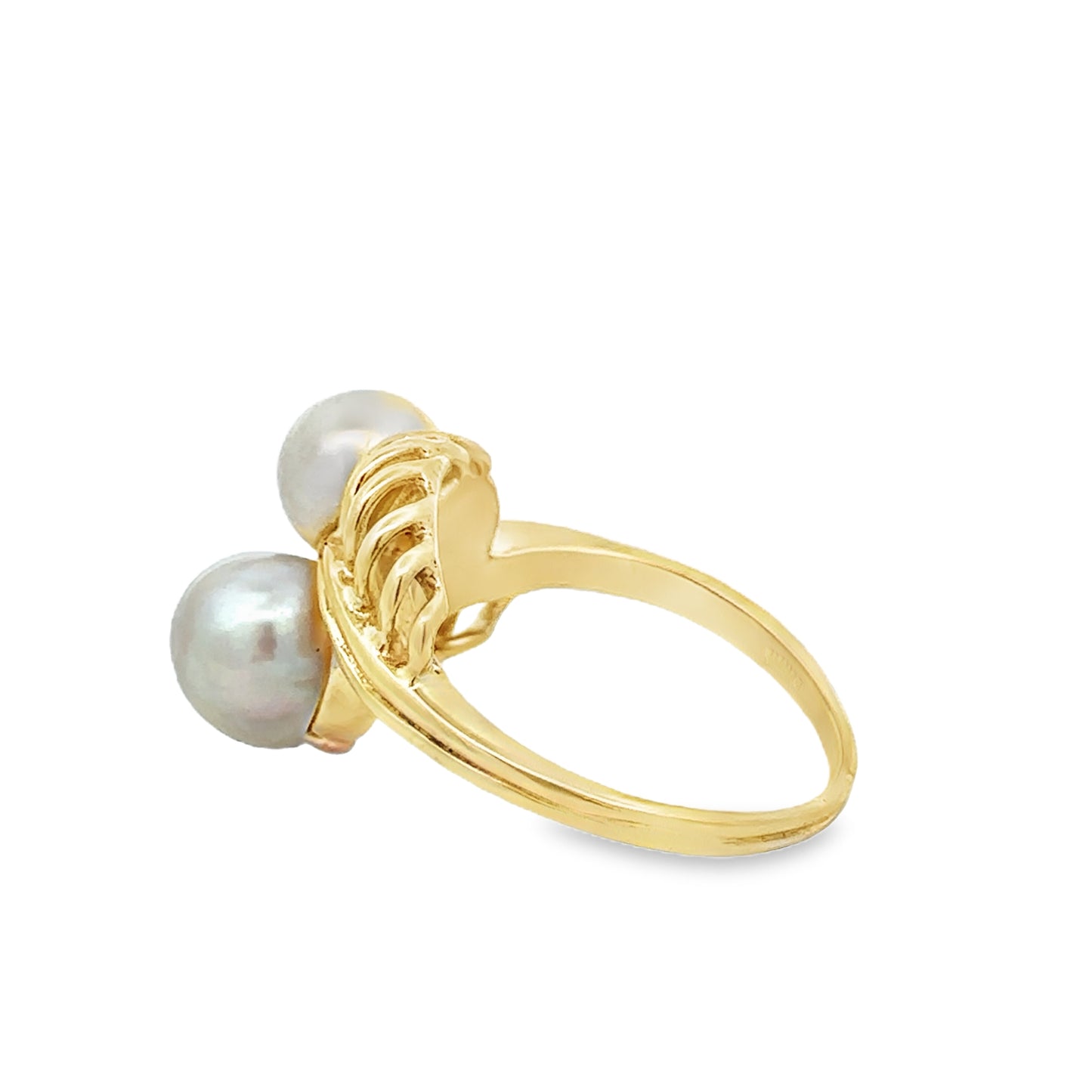 10kt yellow solid gold double pearl vintage ring