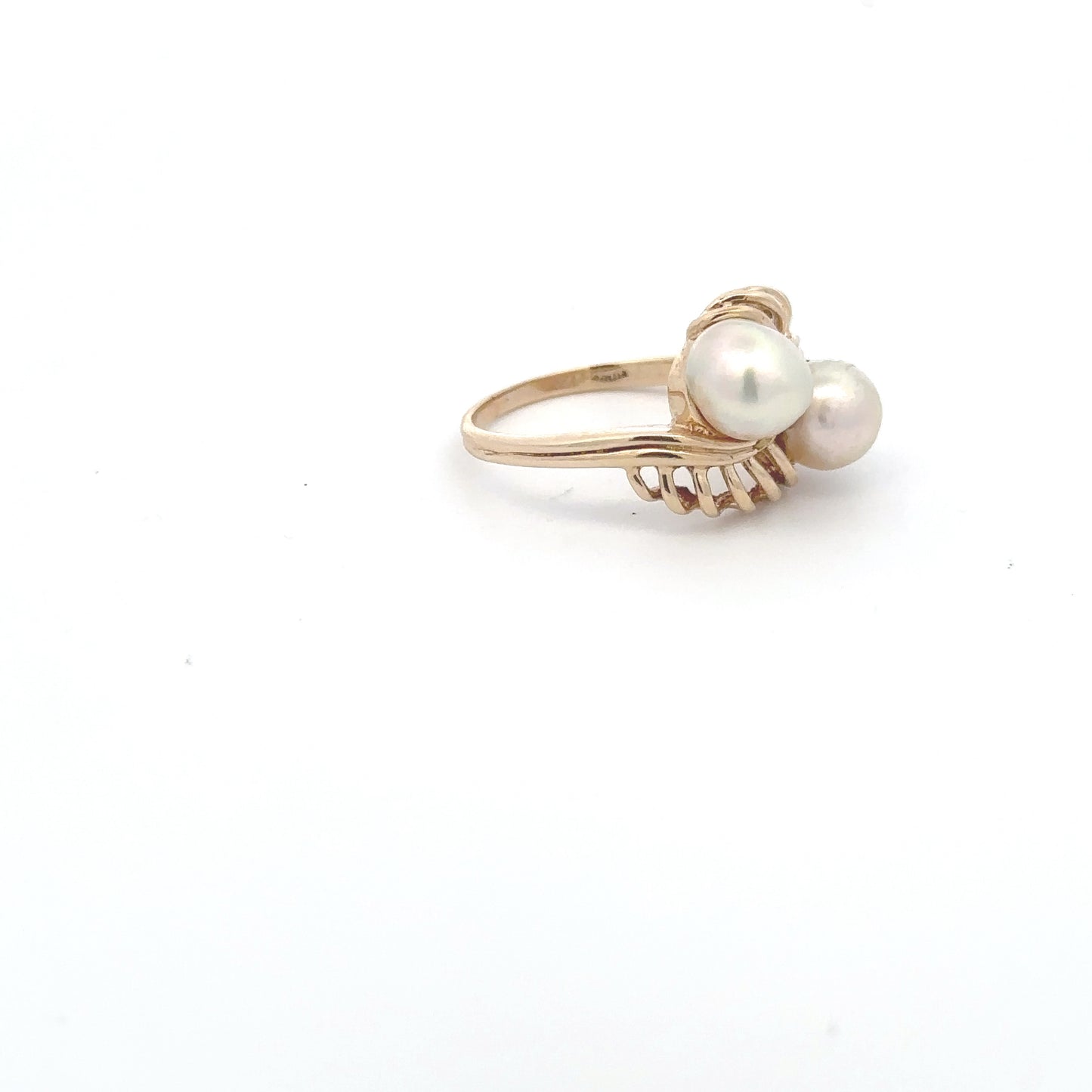 10kt yellow solid gold double pearl vintage ring