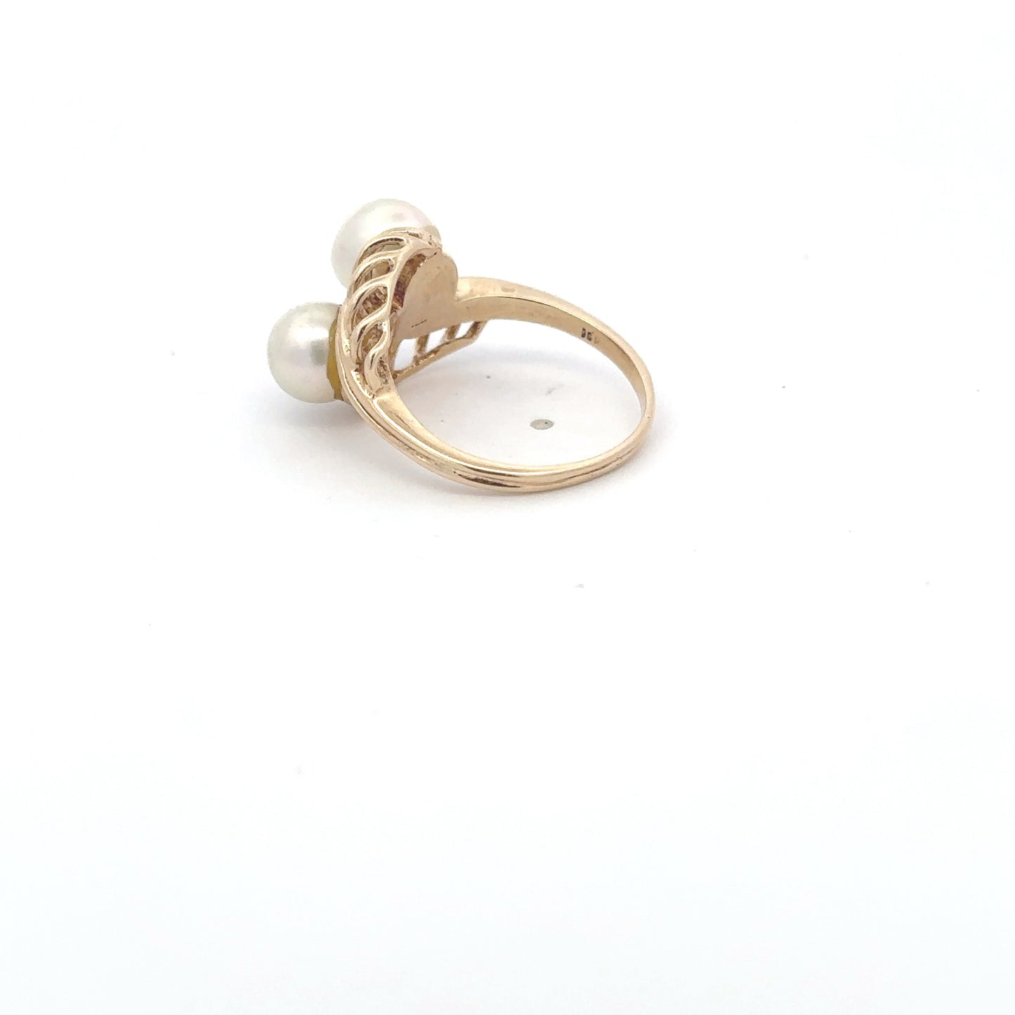 10kt yellow solid gold double pearl vintage ring