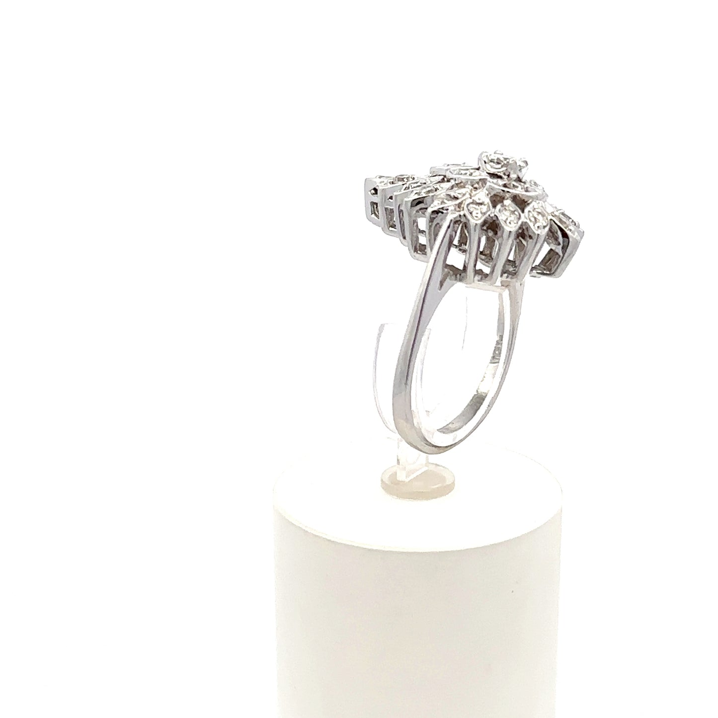 14KT White gold Ring Cluster Center approx . .60CTW