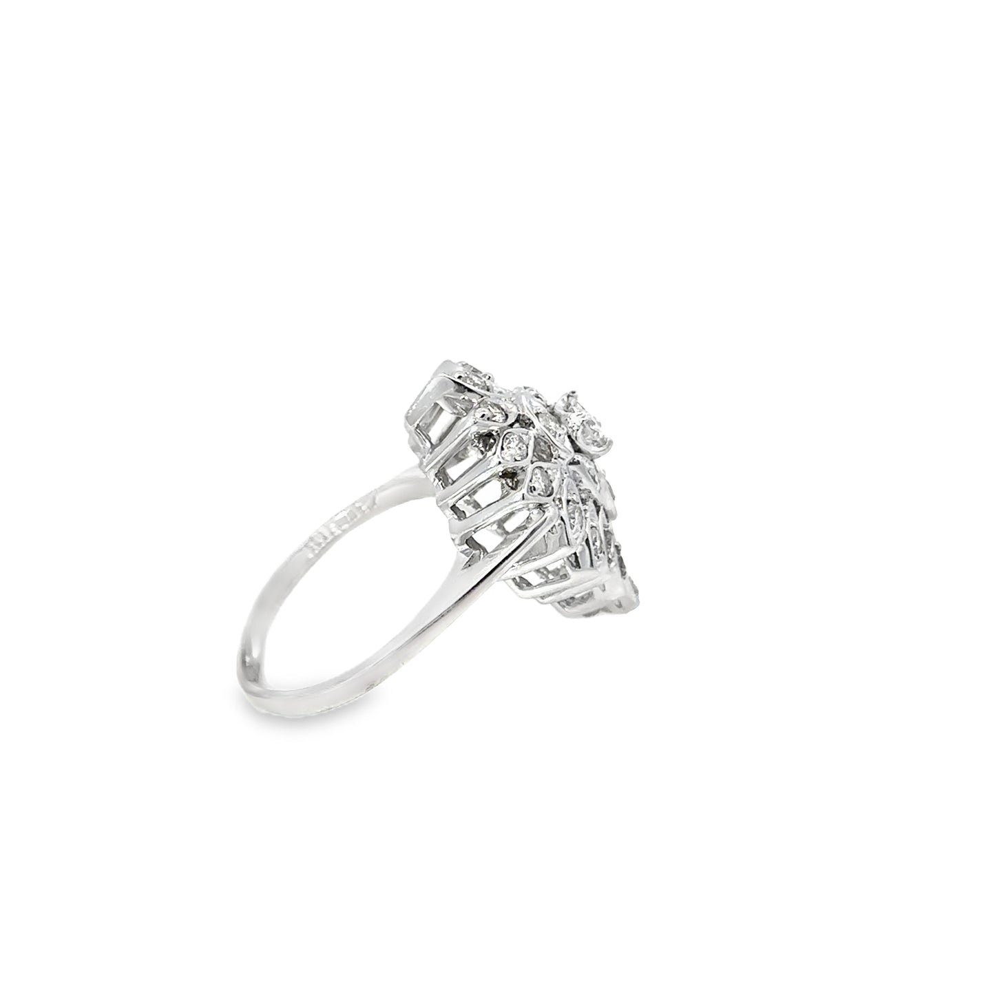 14KT White gold Ring Cluster Center approx . .60CTW