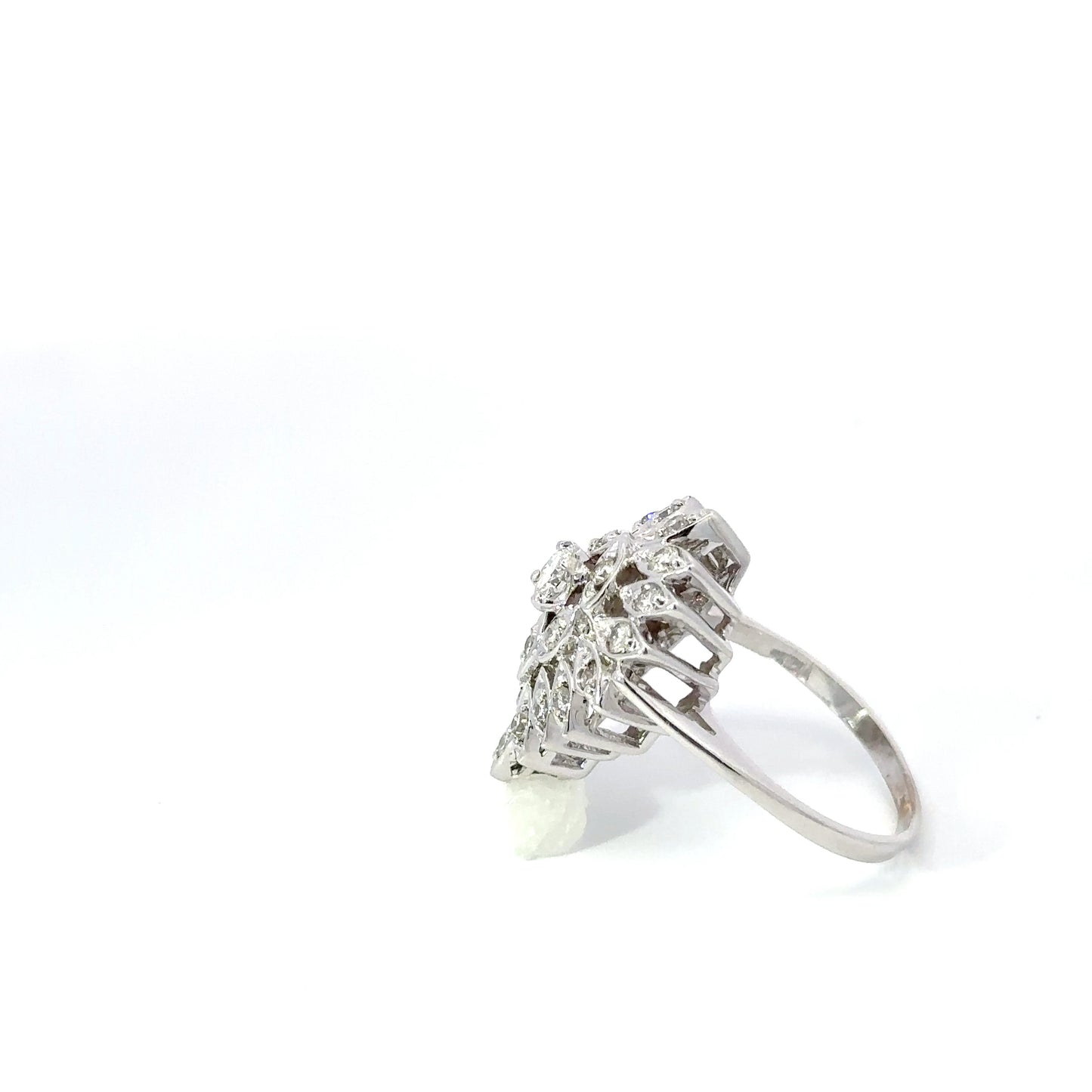 14KT White gold Ring Cluster Center approx . .60CTW