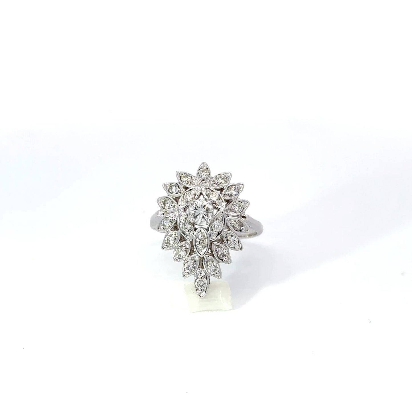 14KT White gold Ring Cluster Center approx . .60CTW