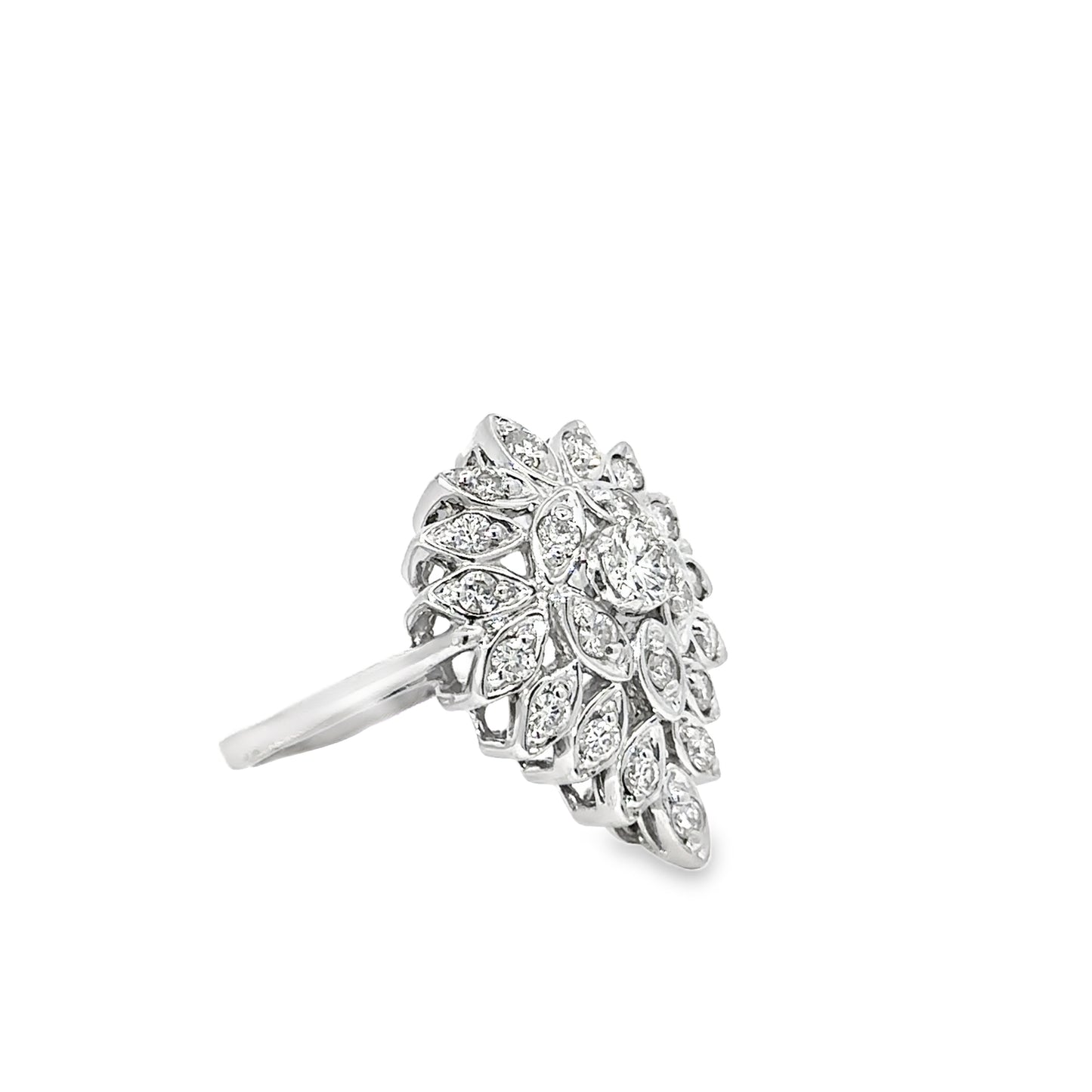 14KT White gold Ring Cluster Center approx . .60CTW