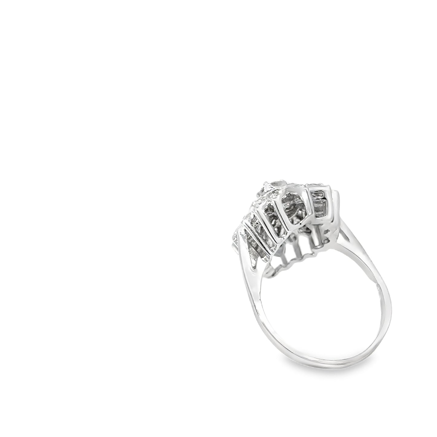 14KT White gold Ring Cluster Center approx . .60CTW