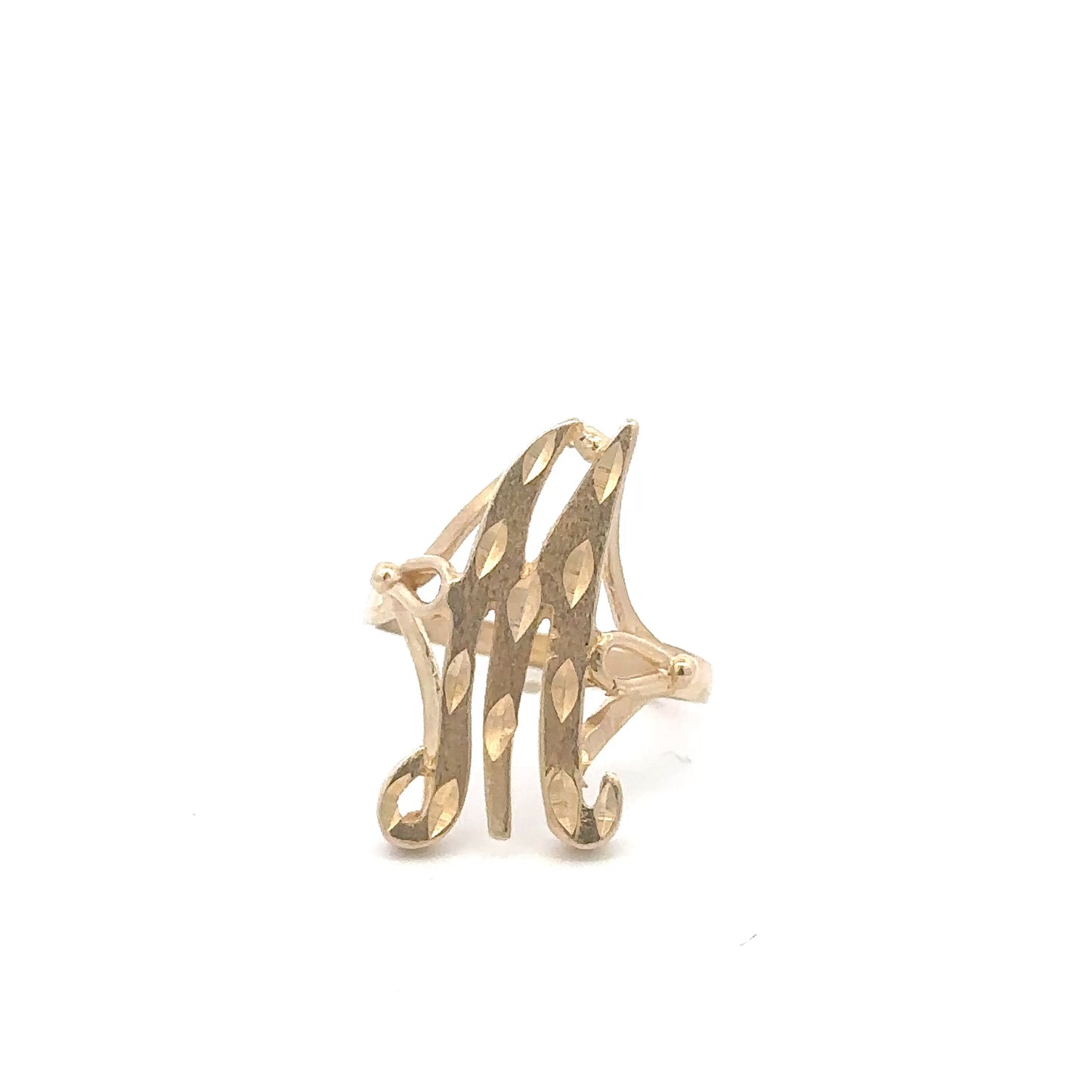 Vintage 14K Yellow Gold Initial “M” Ring | Ornate Script Letter Ring |