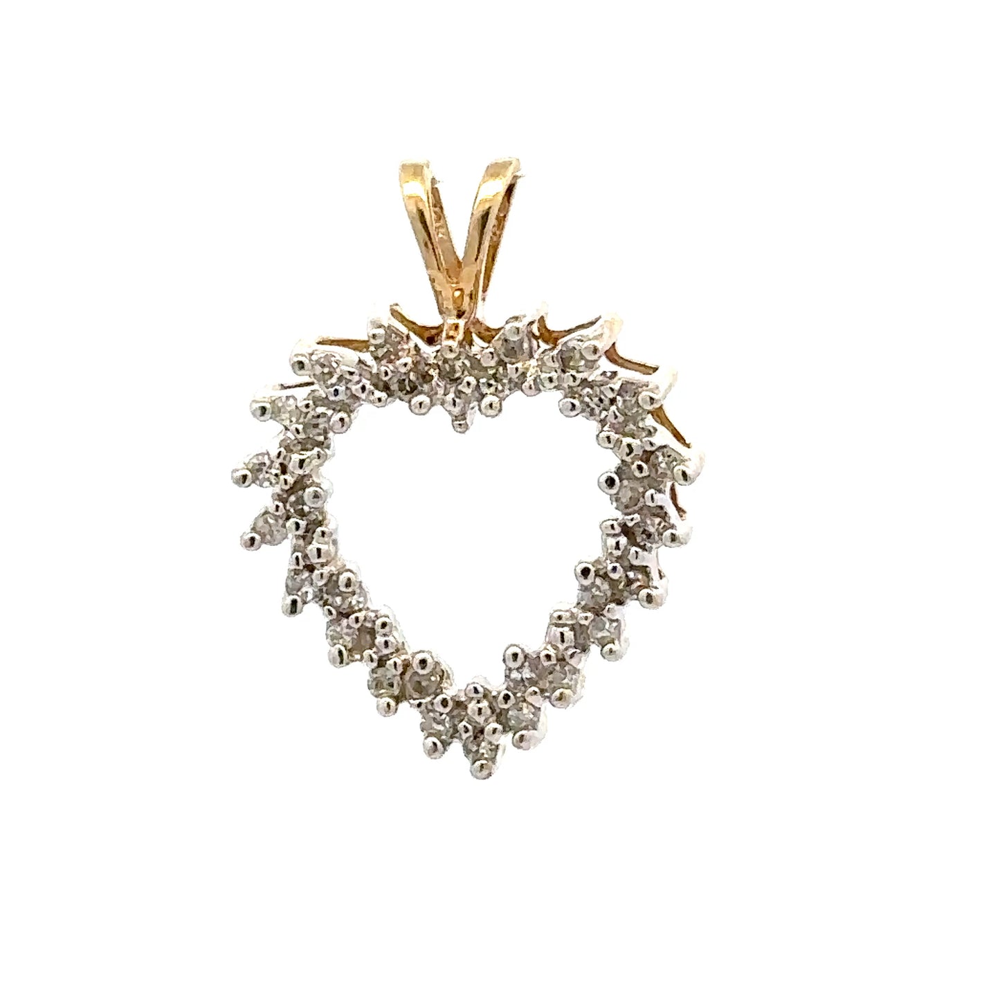 Vintage Solid 10kt Yellow Gold Diamond Open Heart Pendant | Diamond Heart Charm