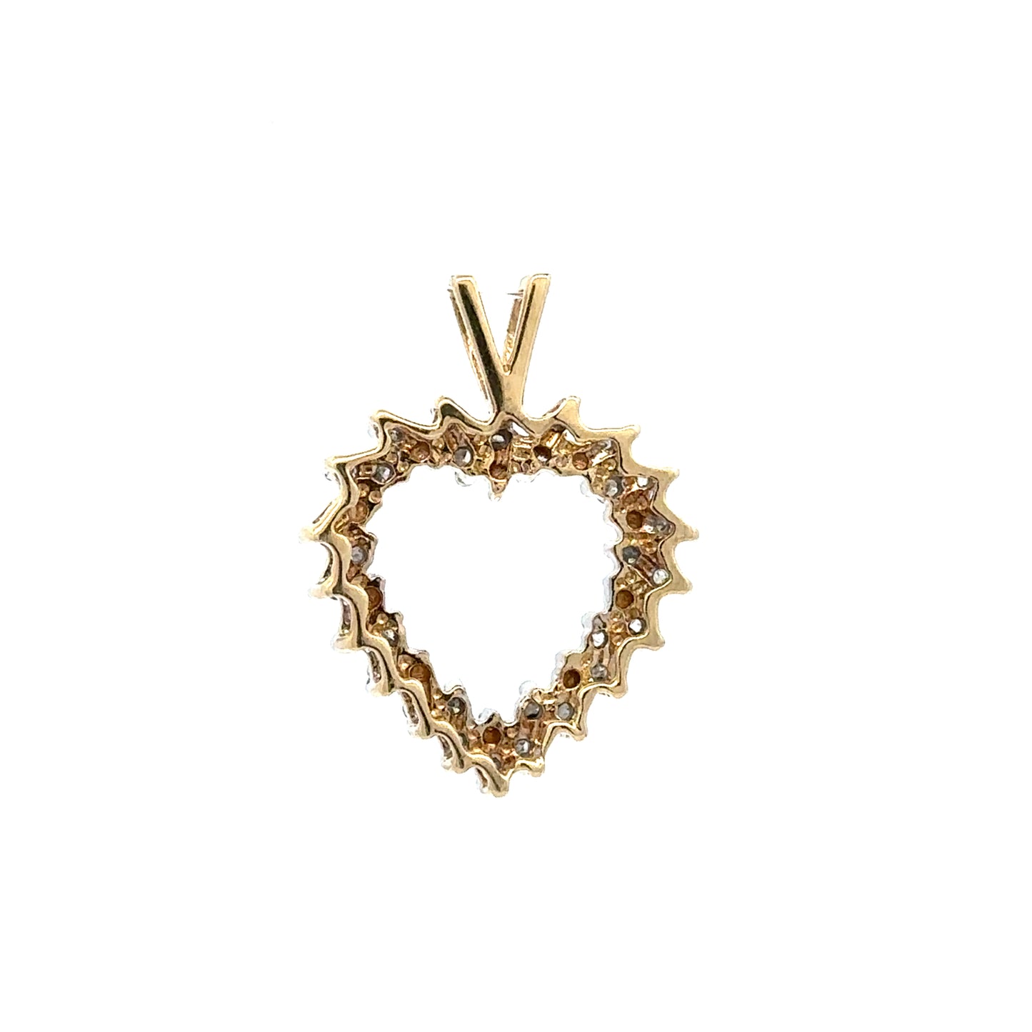 Vintage Solid 10kt Yellow Gold Diamond Open Heart Pendant | Diamond Heart Charm