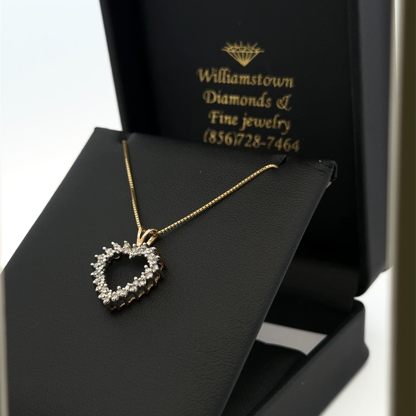 Vintage Solid 10kt Yellow Gold Diamond Open Heart Pendant | Diamond Heart Charm