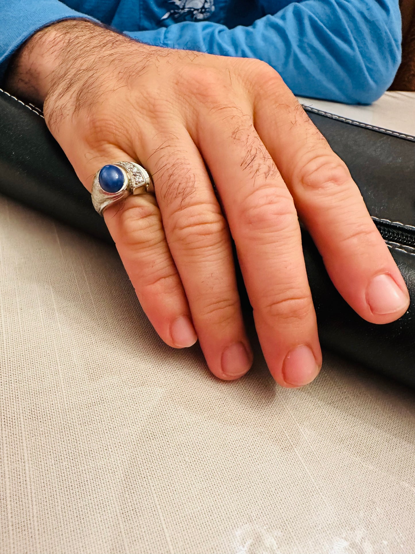 14kt white  gold vintage ring Lundy blue star and diamond