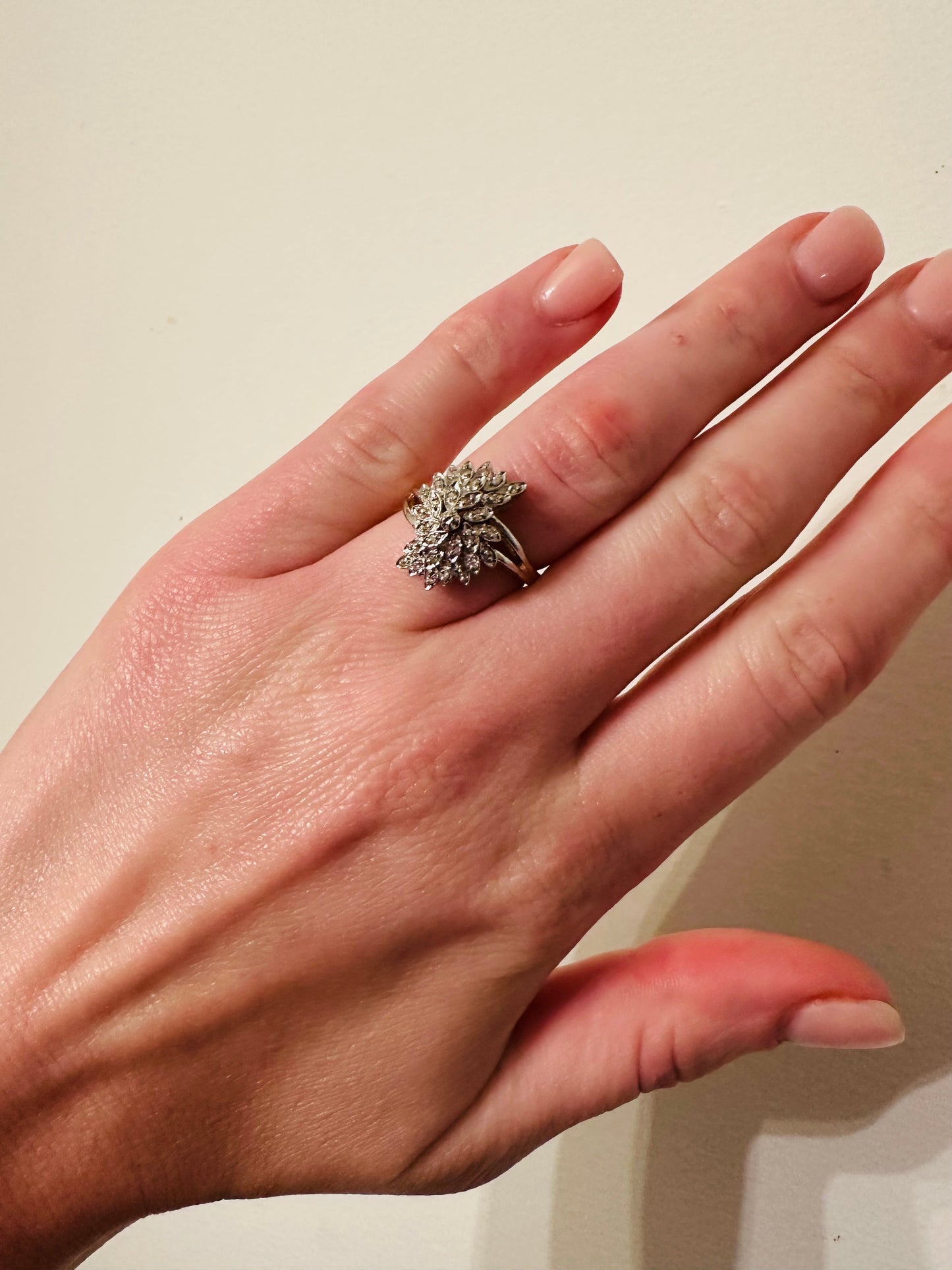 14kt  yellow  solid gold   diamond  cluster ring