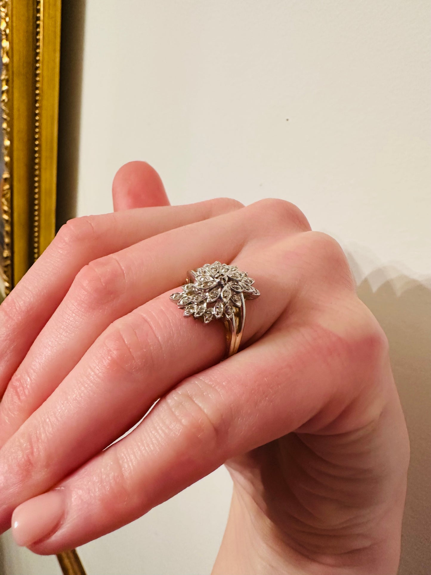 14kt  yellow  solid gold   diamond  cluster ring